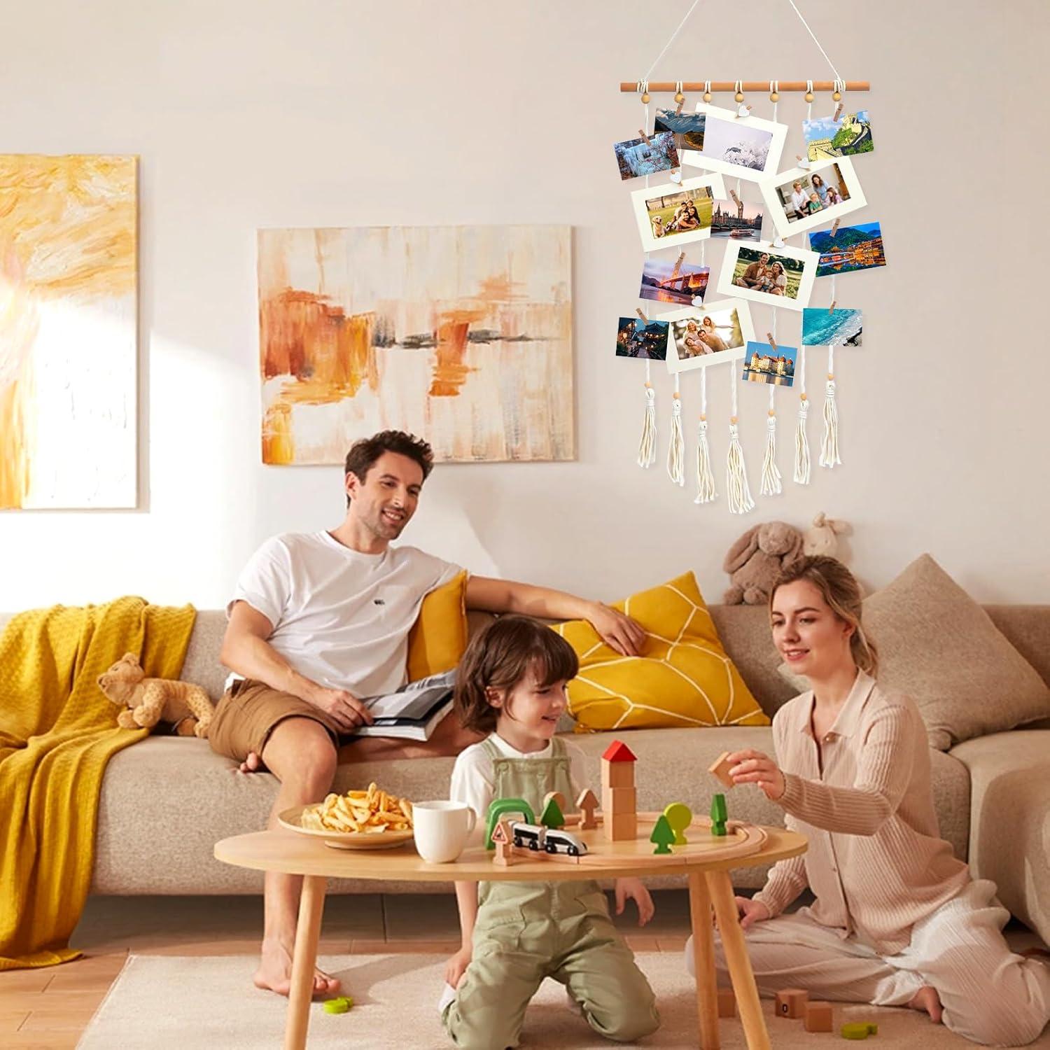 Exhibición de Fotos Colgante DIBALIYI 68x40 cm Boho 35 Clips