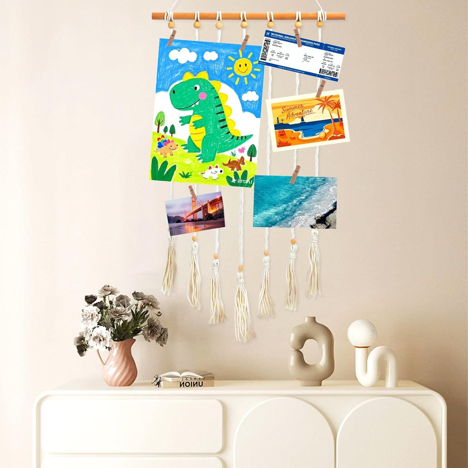 Exhibición de Fotos Colgante DIBALIYI 68x40 cm Boho 35 Clips