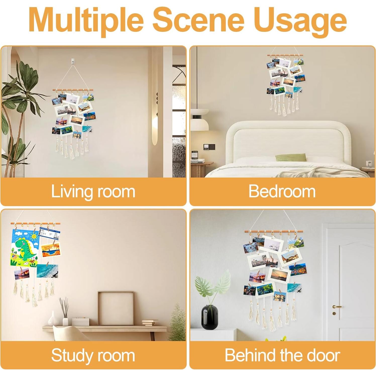 Exhibición de Fotos Colgante DIBALIYI 68x40 cm Boho 35 Clips