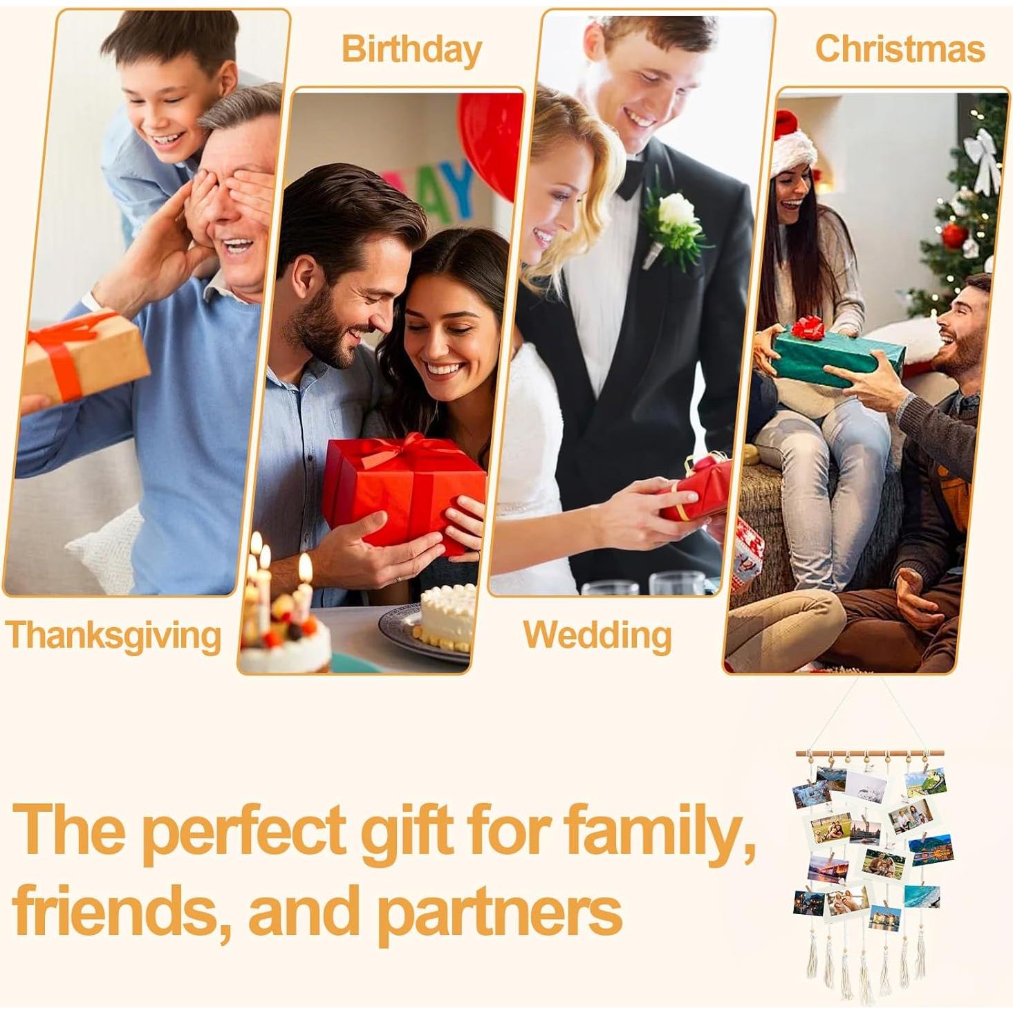 Exhibición de Fotos Colgante DIBALIYI 68x40 cm Boho 35 Clips