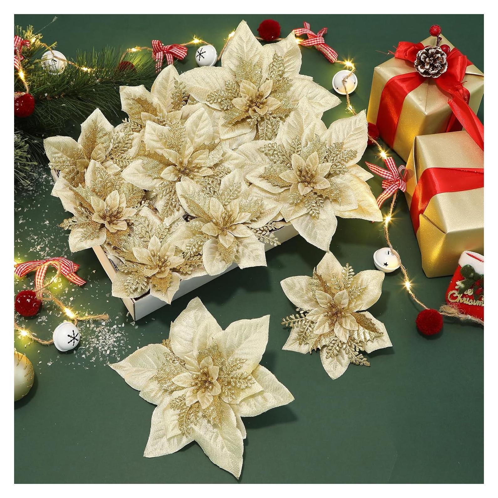 Flores Artificiales Doradas Alupssuc 24 Piezas 15-23 cm Decoración Navideña