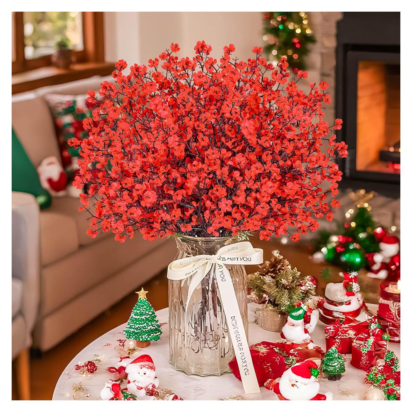 10 Ramas Flores Artificiales Navidad Der Rose Rojas 53cm