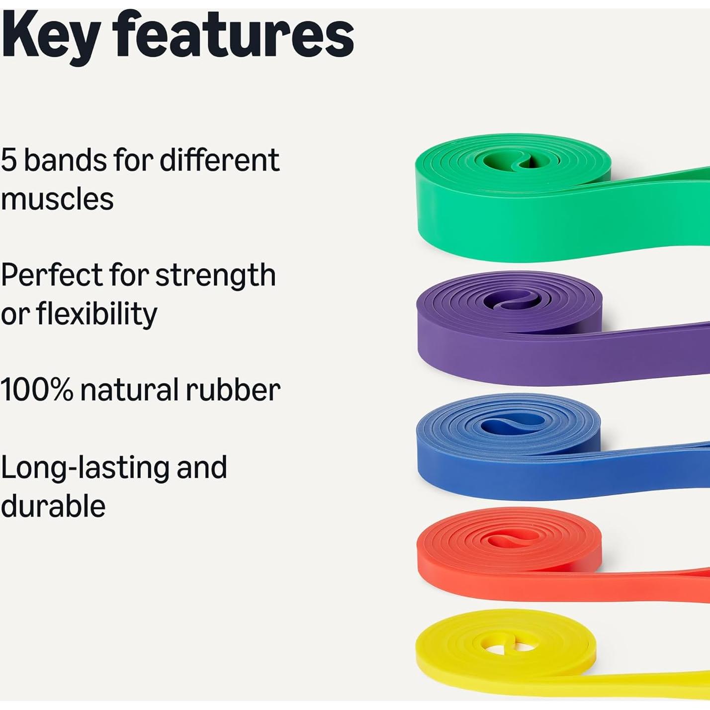 Banda de Resistencia Amazon Basics, Set de 5 Piezas, 2.27-56.7 kg