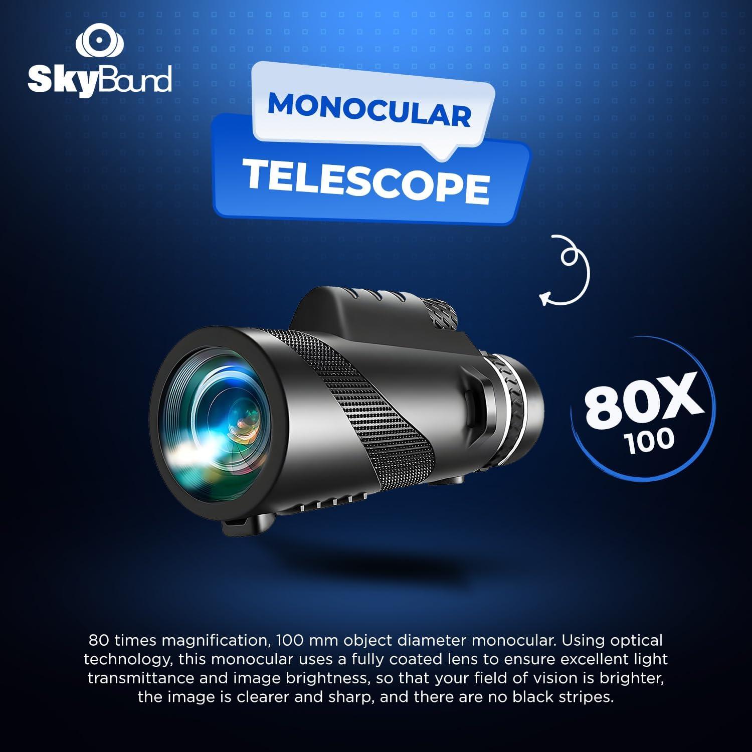 Monocular Telescopio Skybound 80x100 Alta Definición para Smartphone