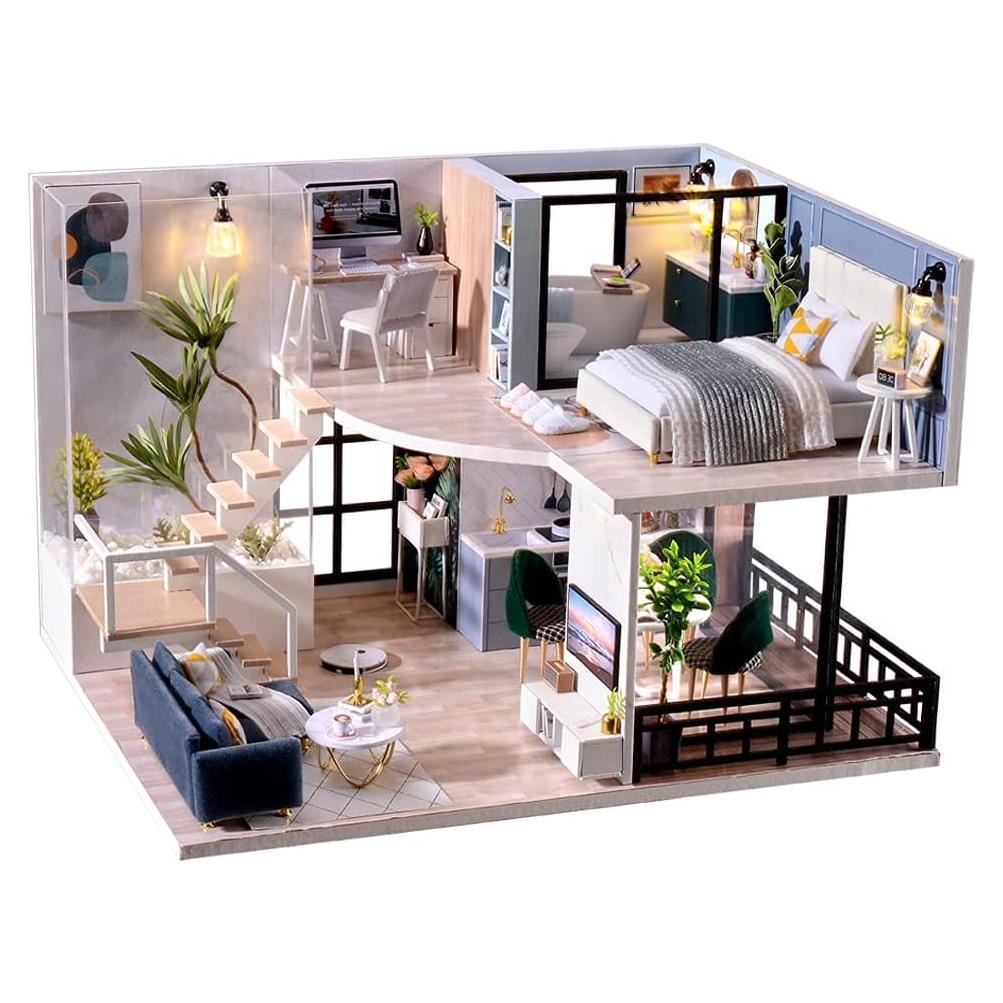 TuKIIE Casa de Muñecas Miniatura DIY Madera 24.5x19.5x16 cm