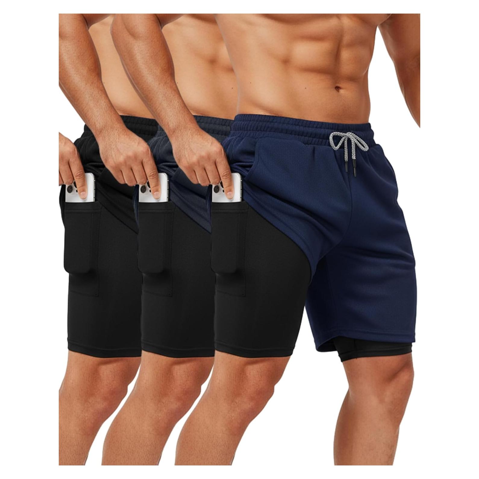 Pantalones Cortos de Gimnasio Sureio 2 en 1 Secado Rápido 3 Pcs