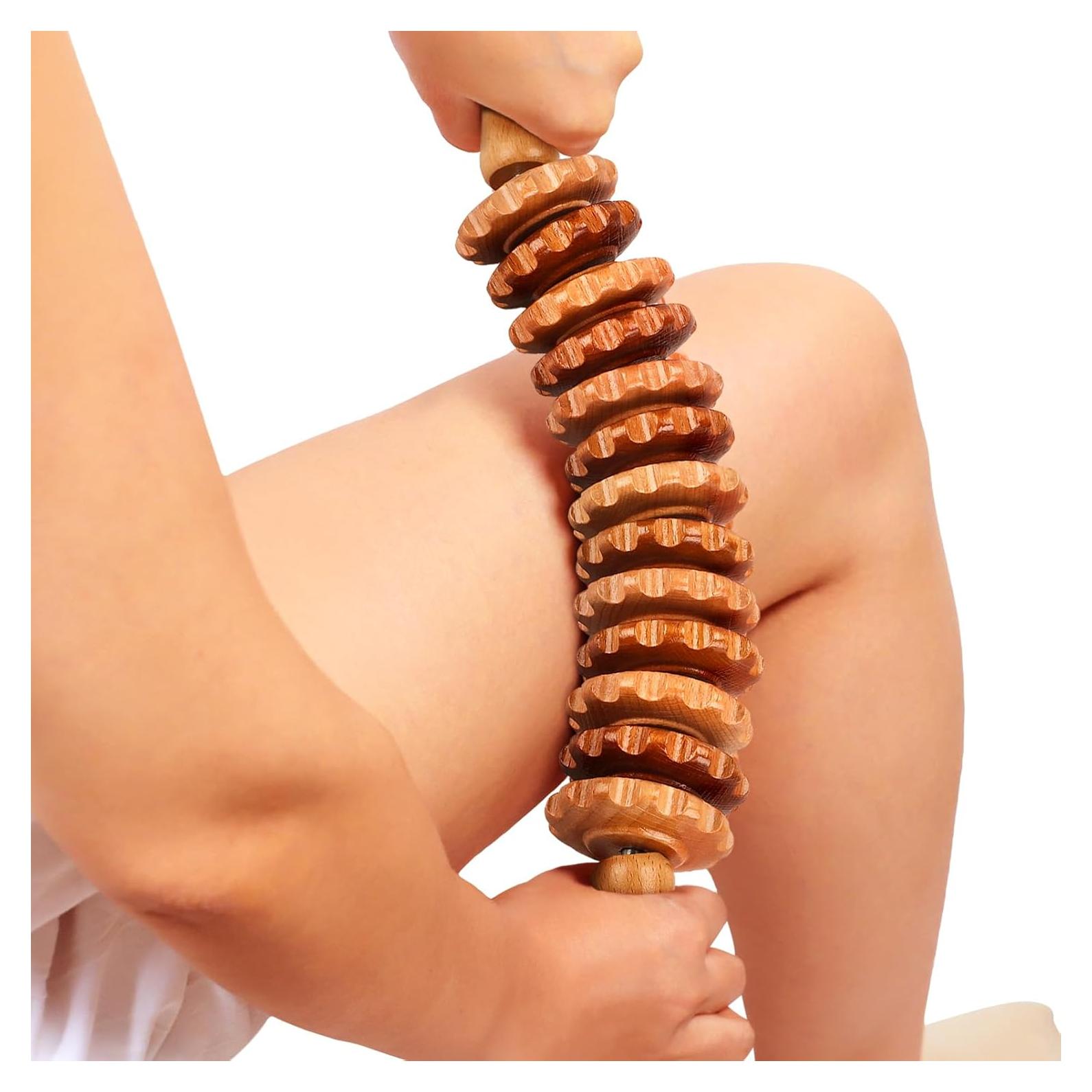 Rodillo de Masaje de Madera ONUEMP para Alivio Muscular y Celulitis