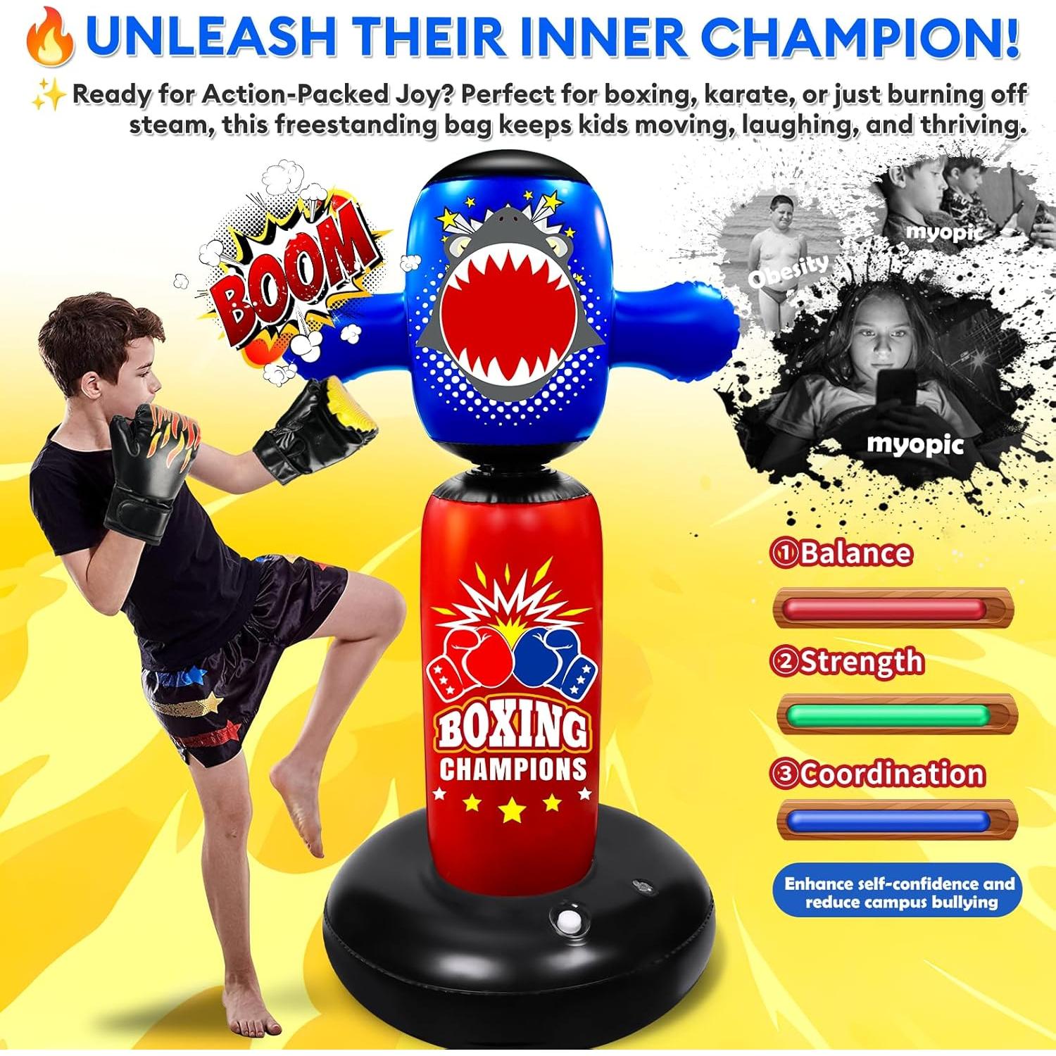 Saco de Boxeo Inflable Hyperzoo 160 cm para Niños con Guantes