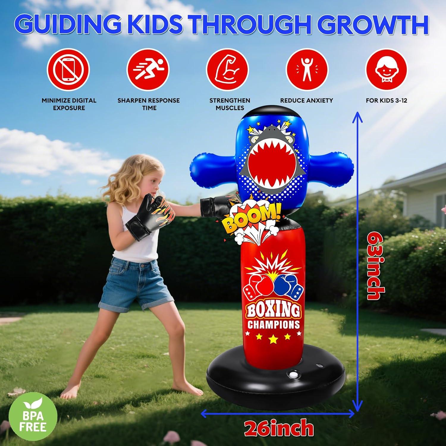 Saco de Boxeo Inflable Hyperzoo 160 cm para Niños con Guantes