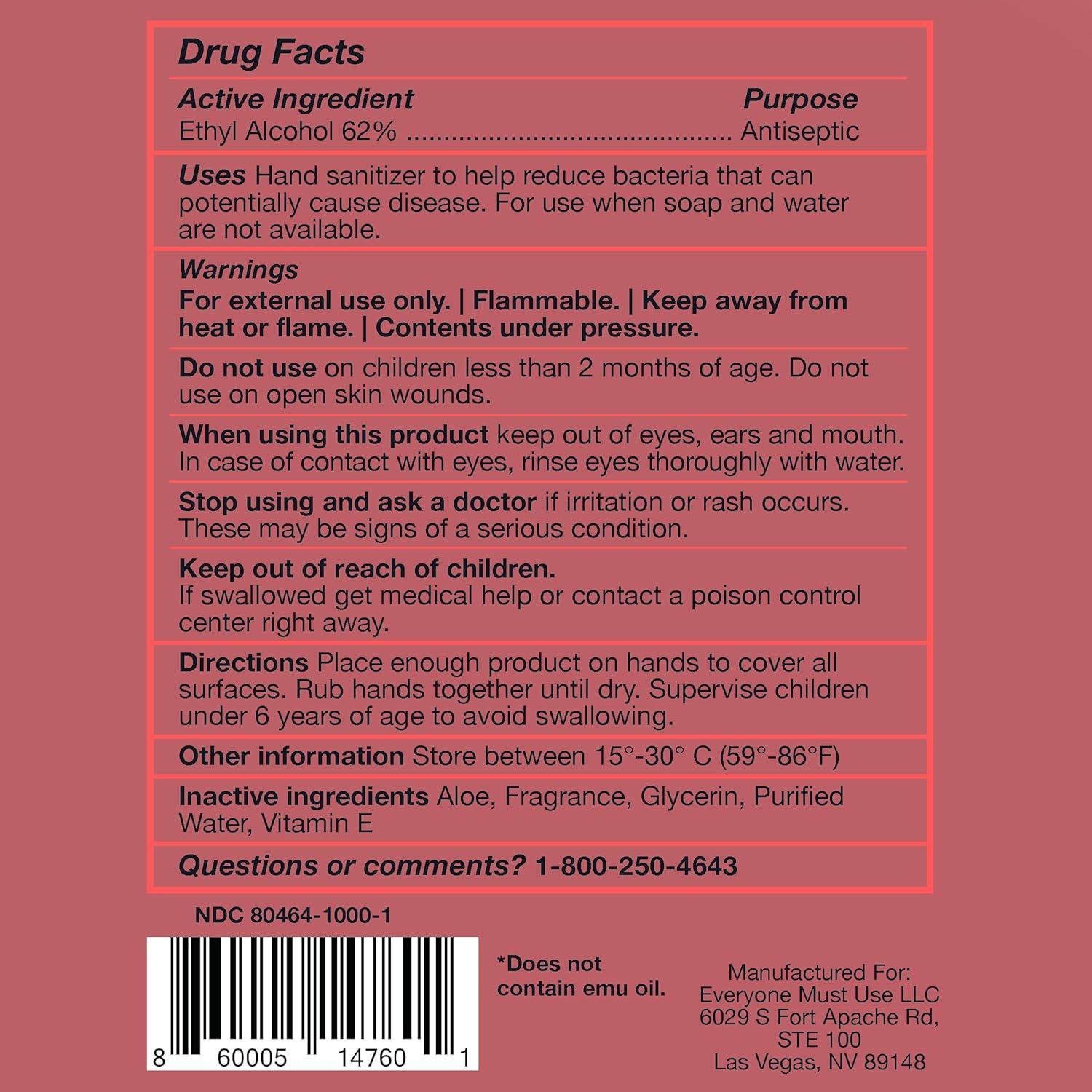 Spray desinfectante de manos EMU 62ml - Hidratante y efectivo