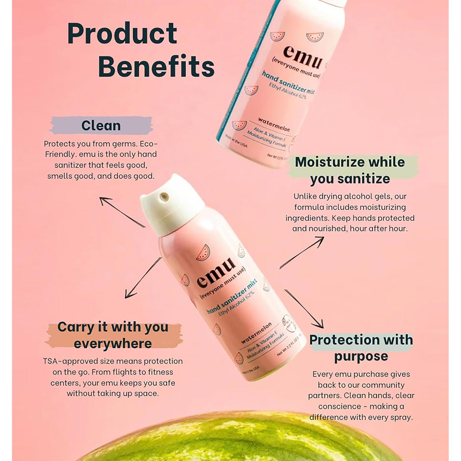 Spray desinfectante de manos EMU 62ml - Hidratante y efectivo