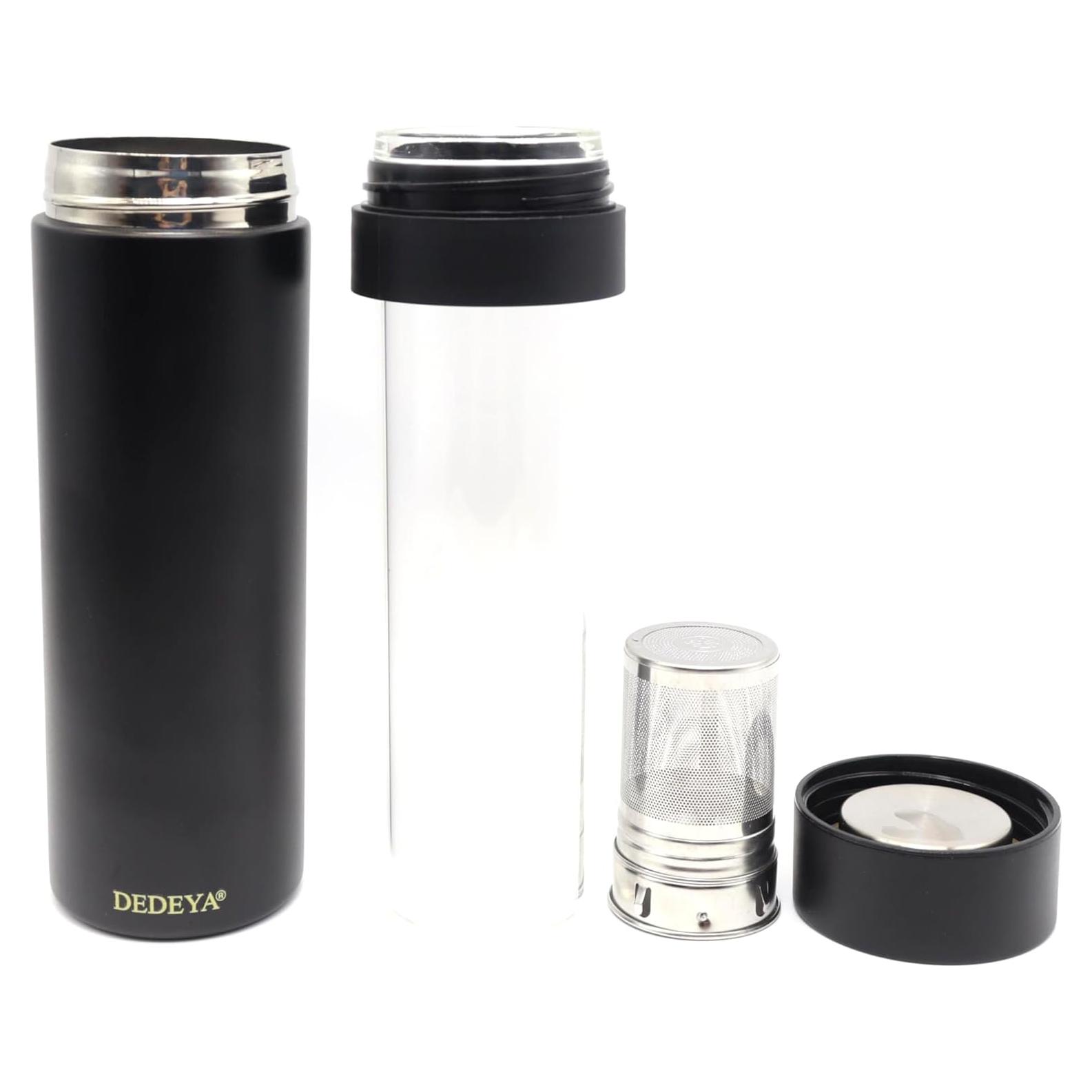 Botella de Agua Aislada DEDEYA 15oz con Infusor de Té - Negro