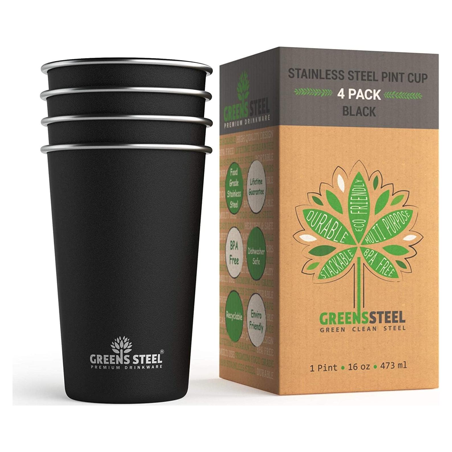 Tazas de Acero Inoxidable 16 oz Greens Steel - Paquete de 4