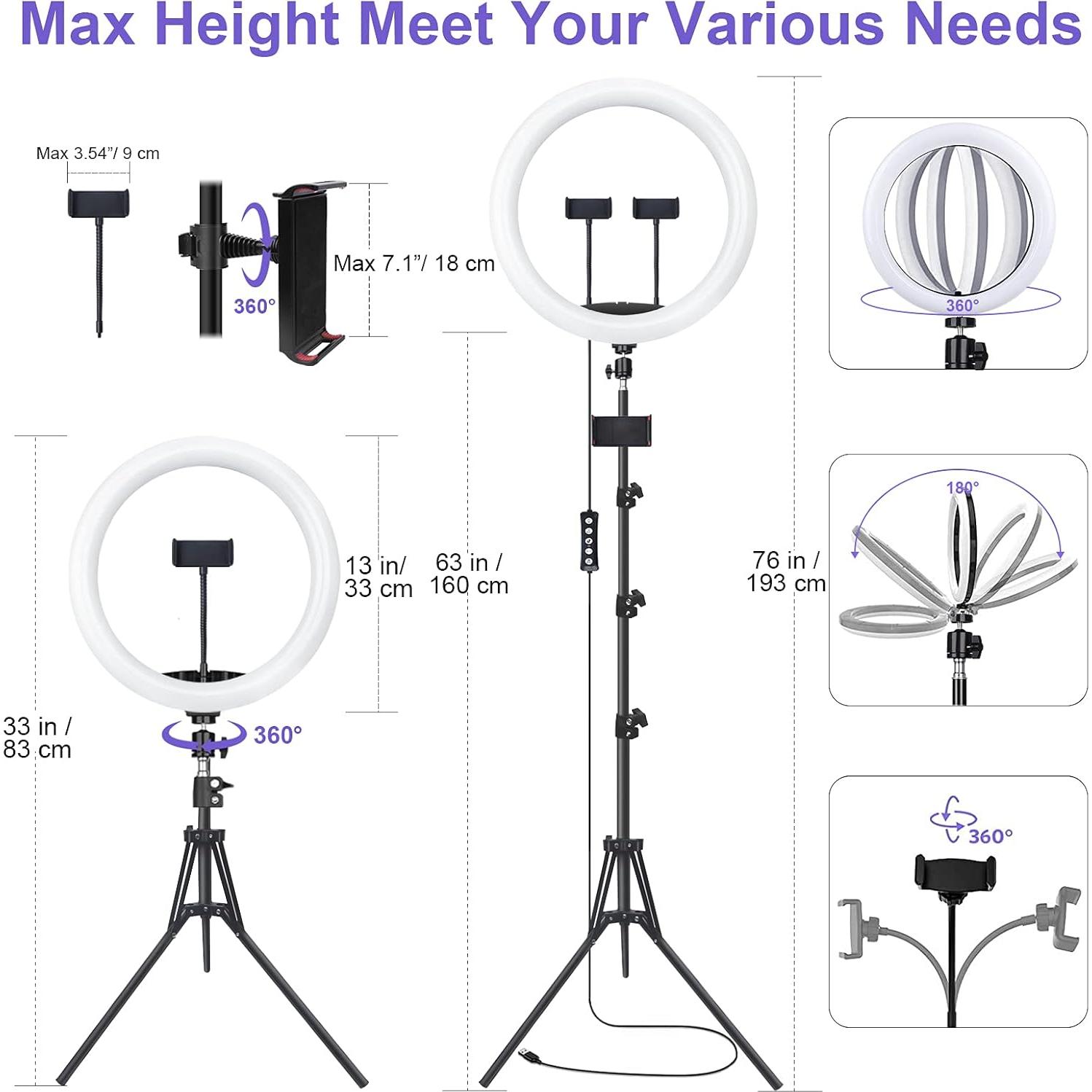 Anillo de Luz LED Herrfilk 33cm con Trípode 193cm y 48 Colores