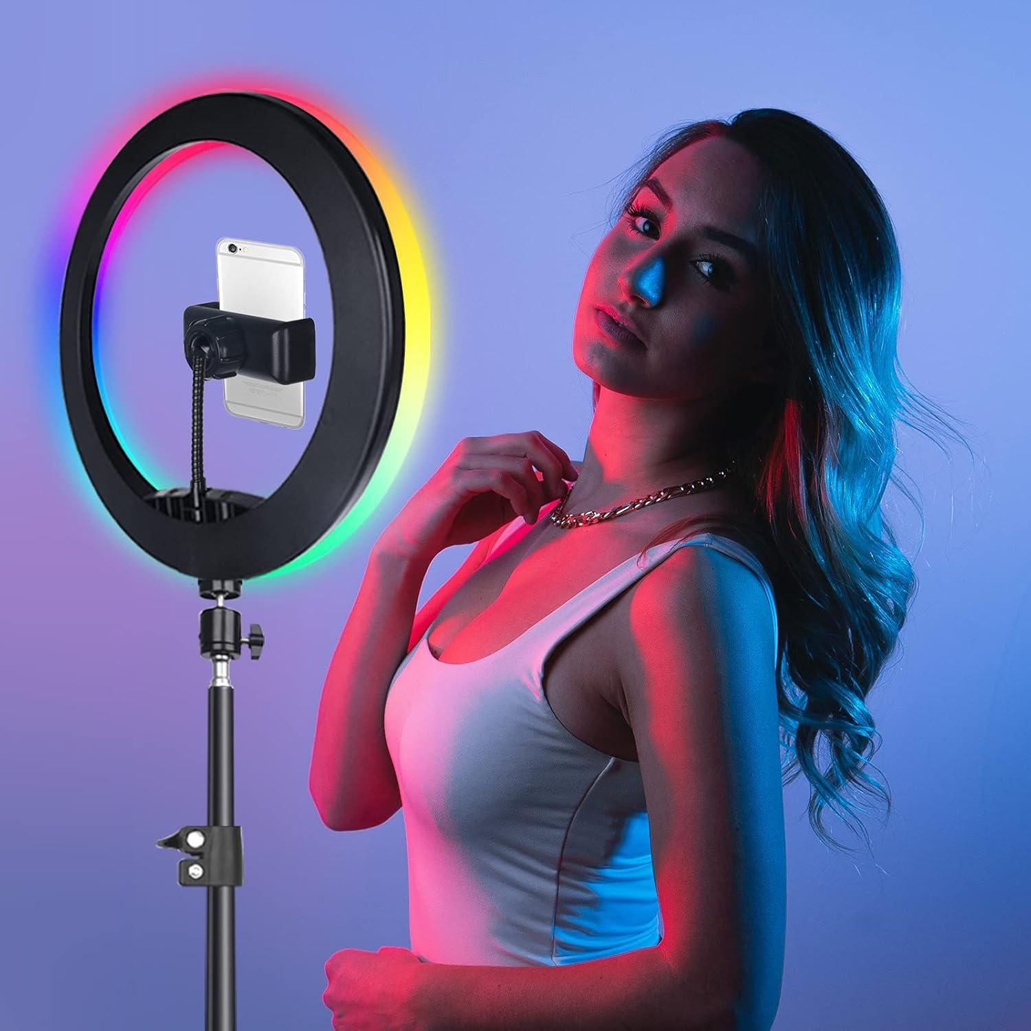 Anillo de Luz LED Herrfilk 33cm con Trípode 193cm y 48 Colores