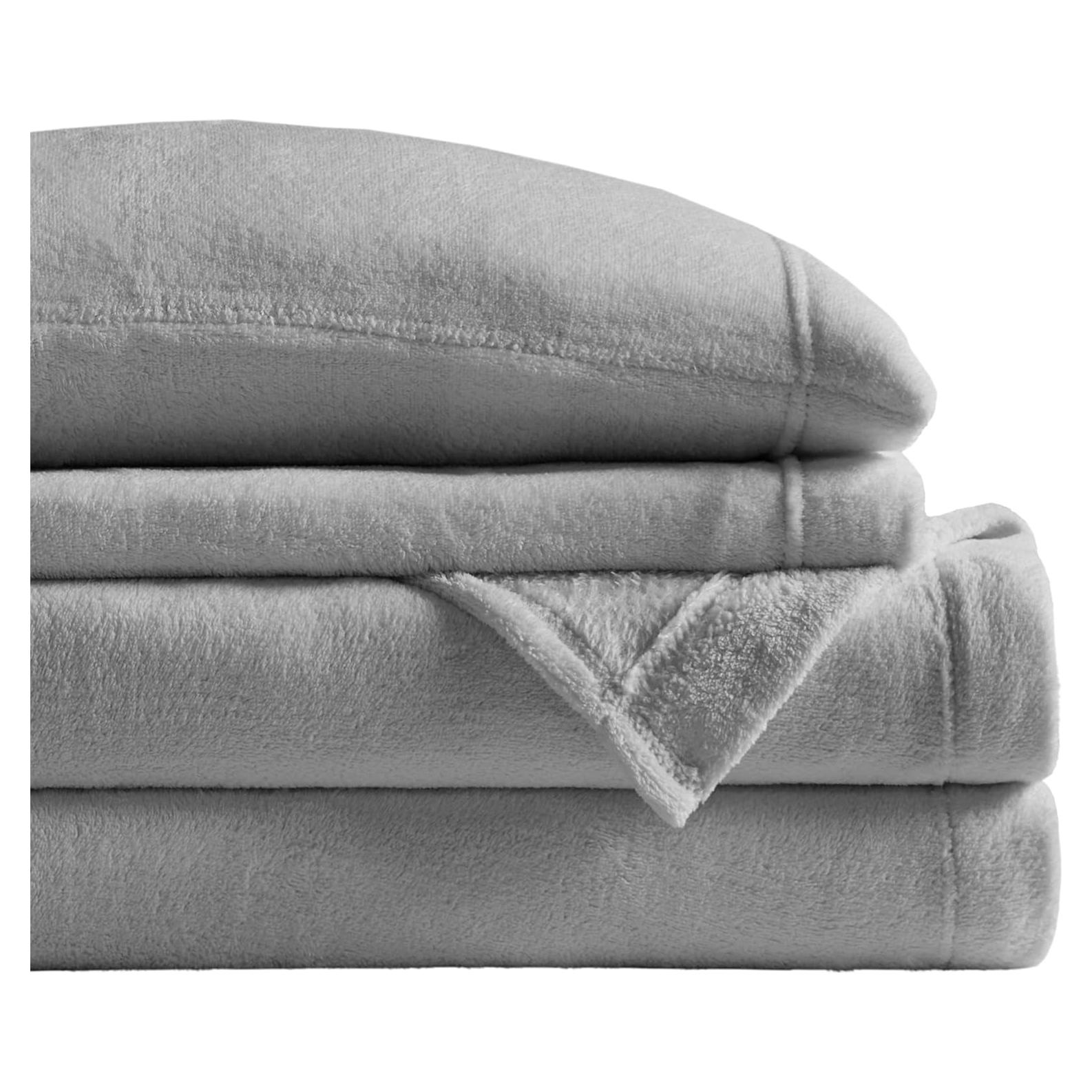 Juego de Sábanas de Felpa Reina True North Gris 4 Piezas