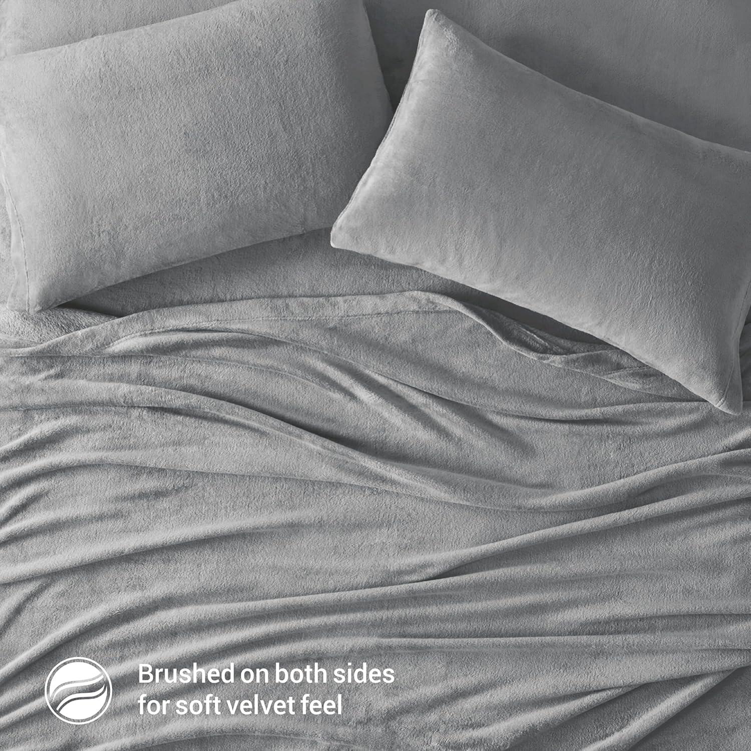 Juego de Sábanas de Felpa Reina True North Gris 4 Piezas
