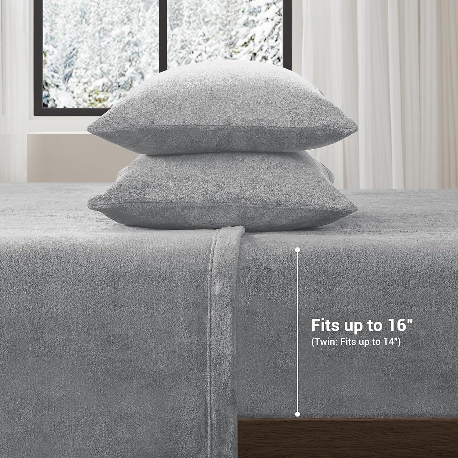 Juego de Sábanas de Felpa Reina True North Gris 4 Piezas