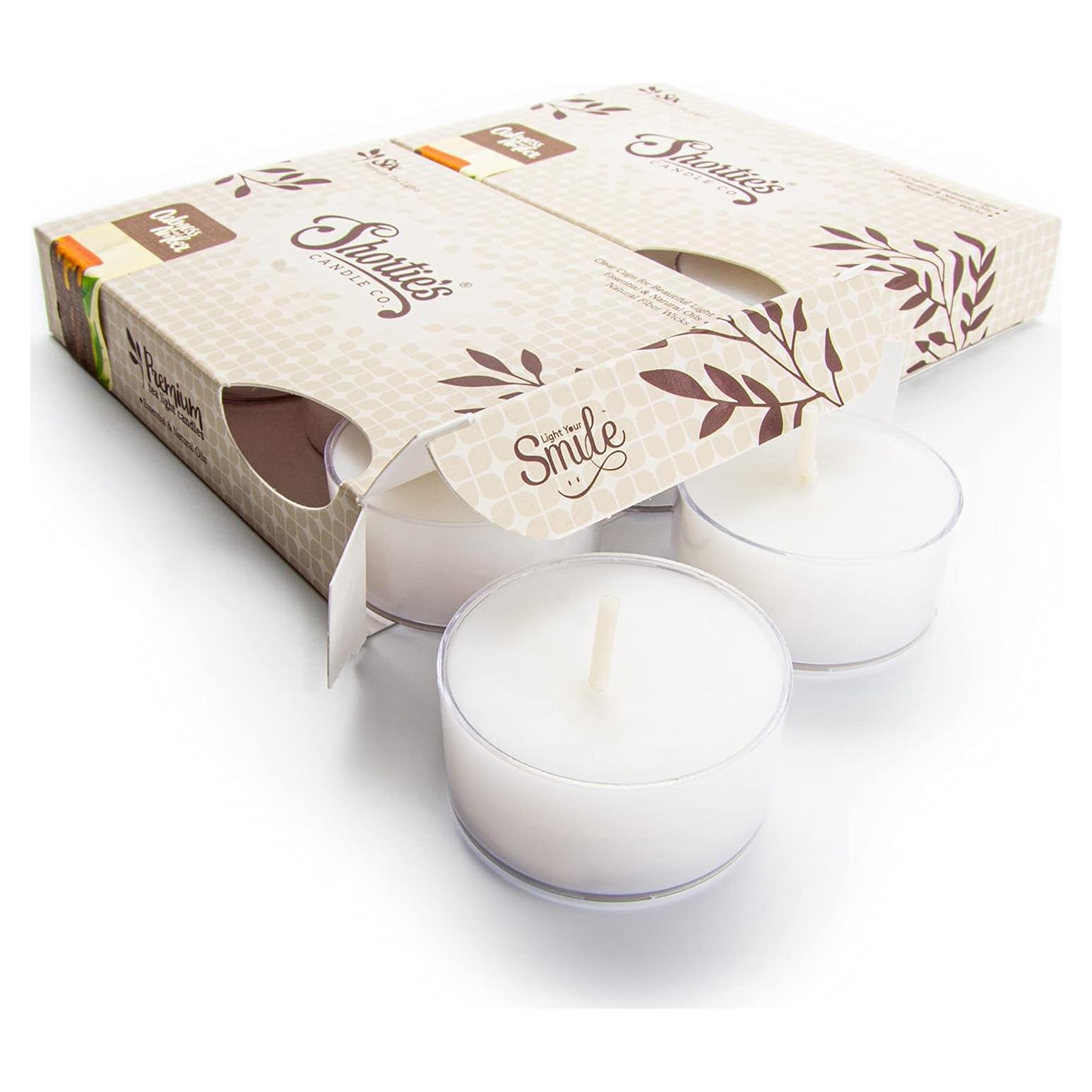 Velas Tealight Premium Shortie's Musgo de Roble y Ámbar - 12 Unidades