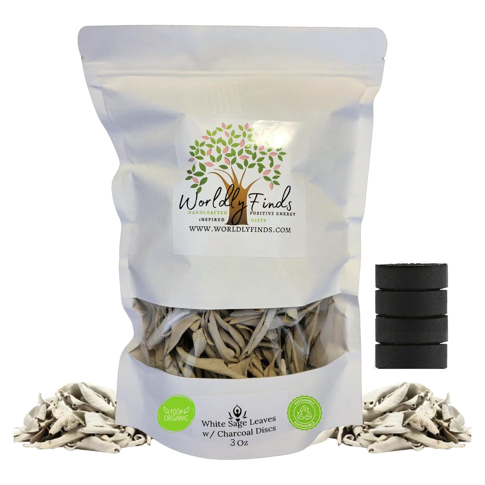 Racimos de Salvia Blanca Orgánica Worldly Finds 85g con Carbón