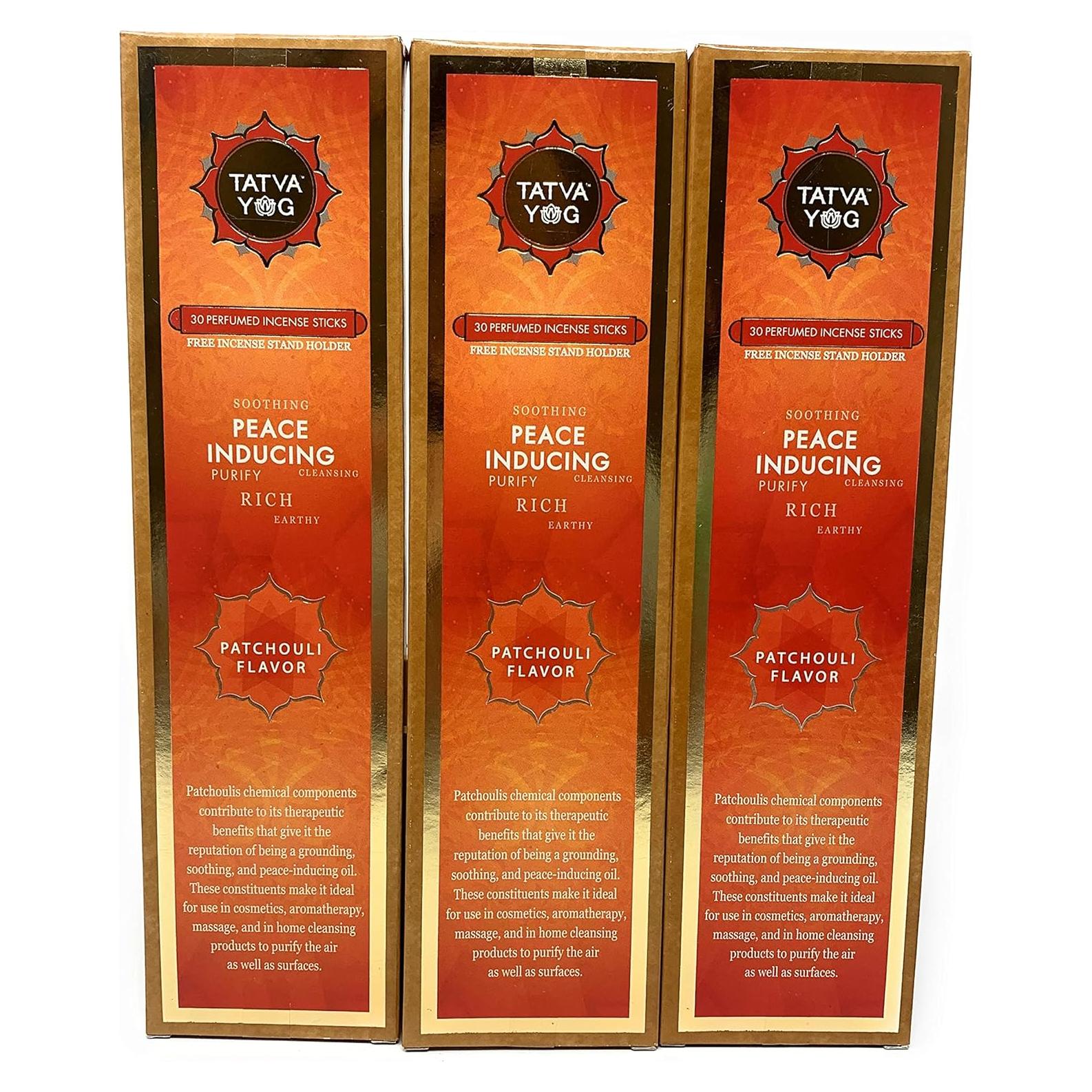 30 Varitas de Incienso Perfumado Tatva Yog - Sándalo, Rosa, Jazmín