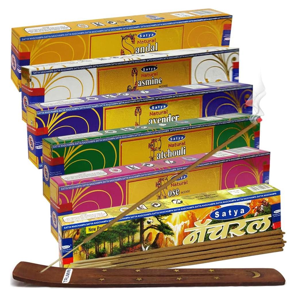 Conjunto de Incienso Natural Satya con Soporte - 90 Varitas