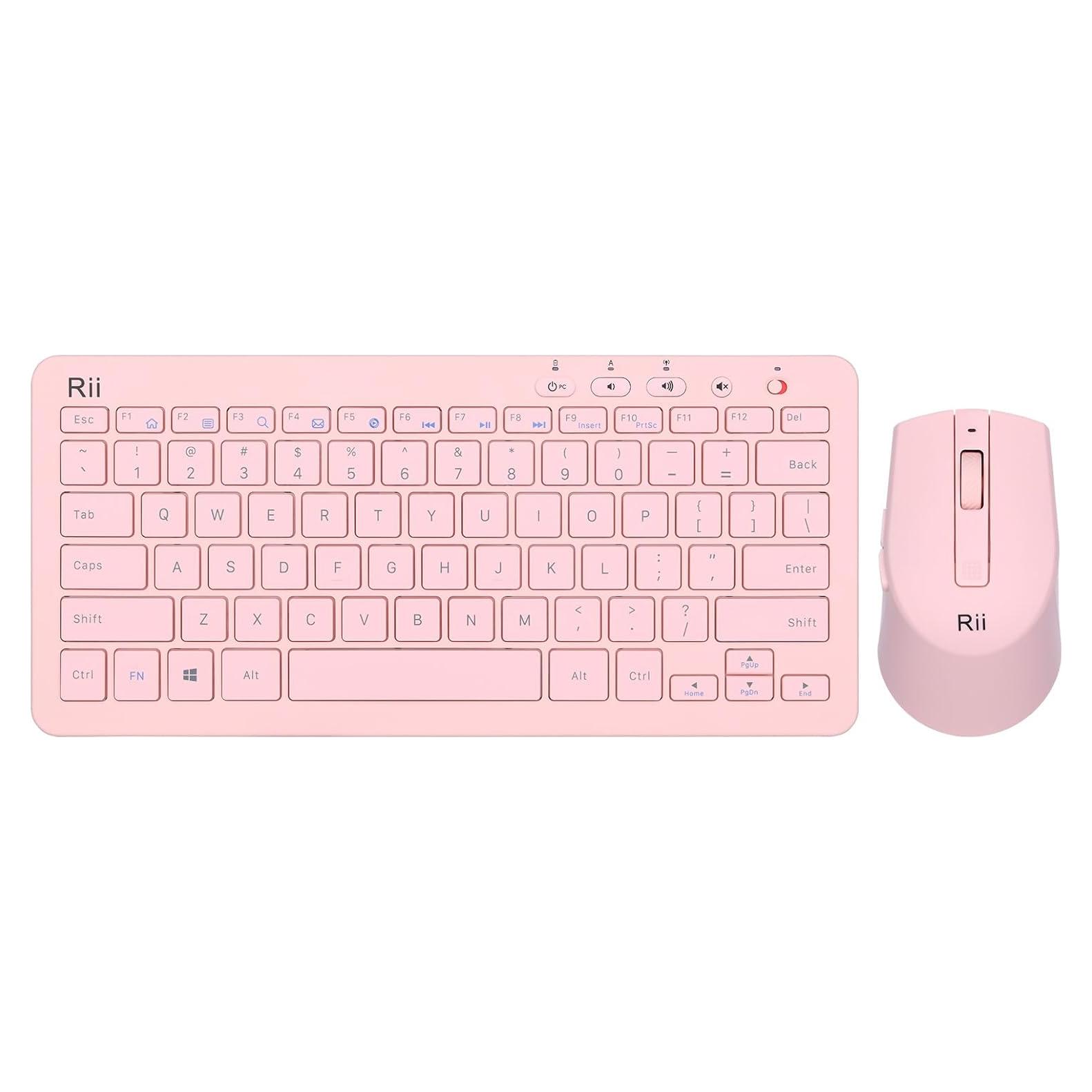 Teclado y Ratón Inalámbricos Rii RKM709 Rosa Ultra Delgado