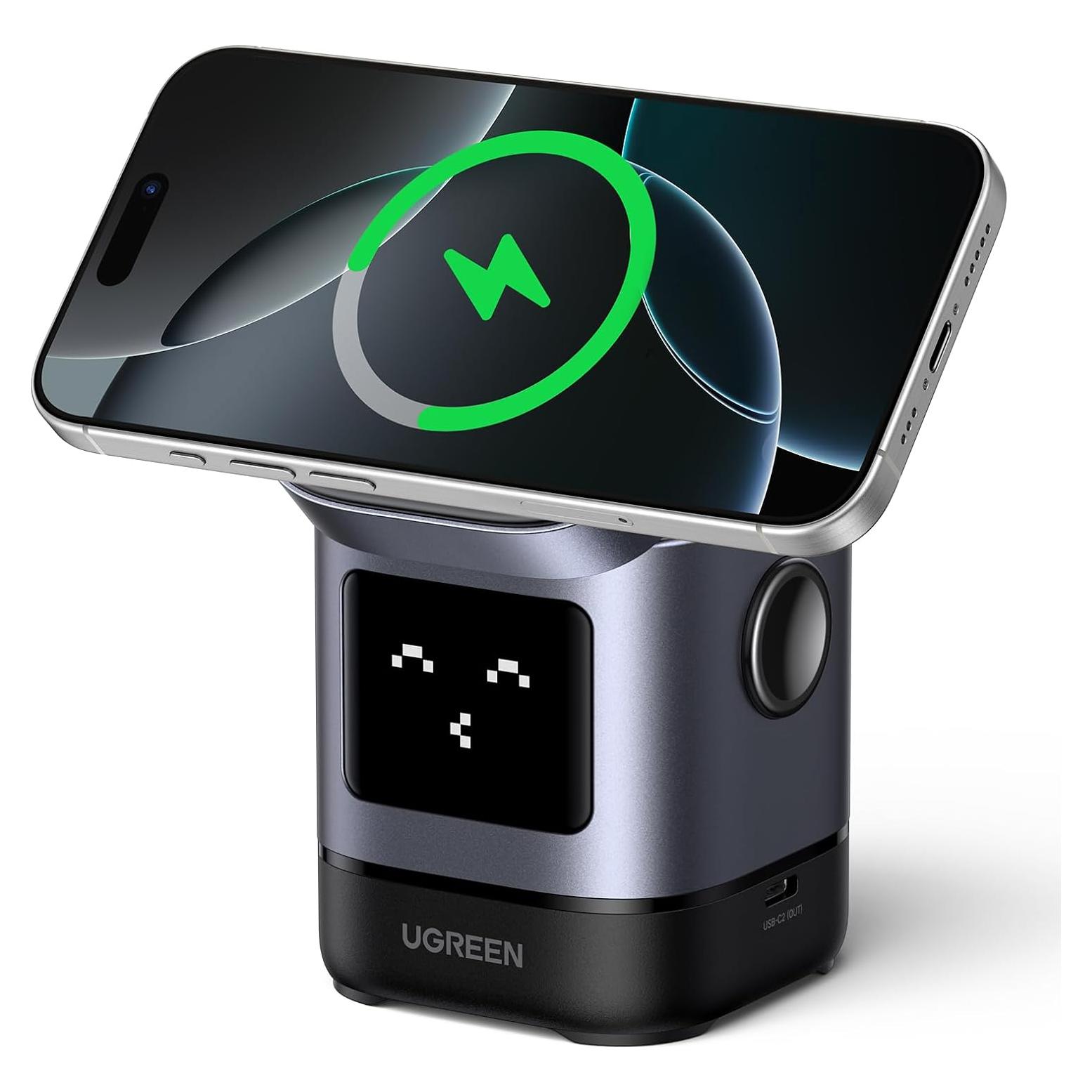 Cargador Inalámbrico UGREEN Uno Qi2 15W Ajustable 2-en-1