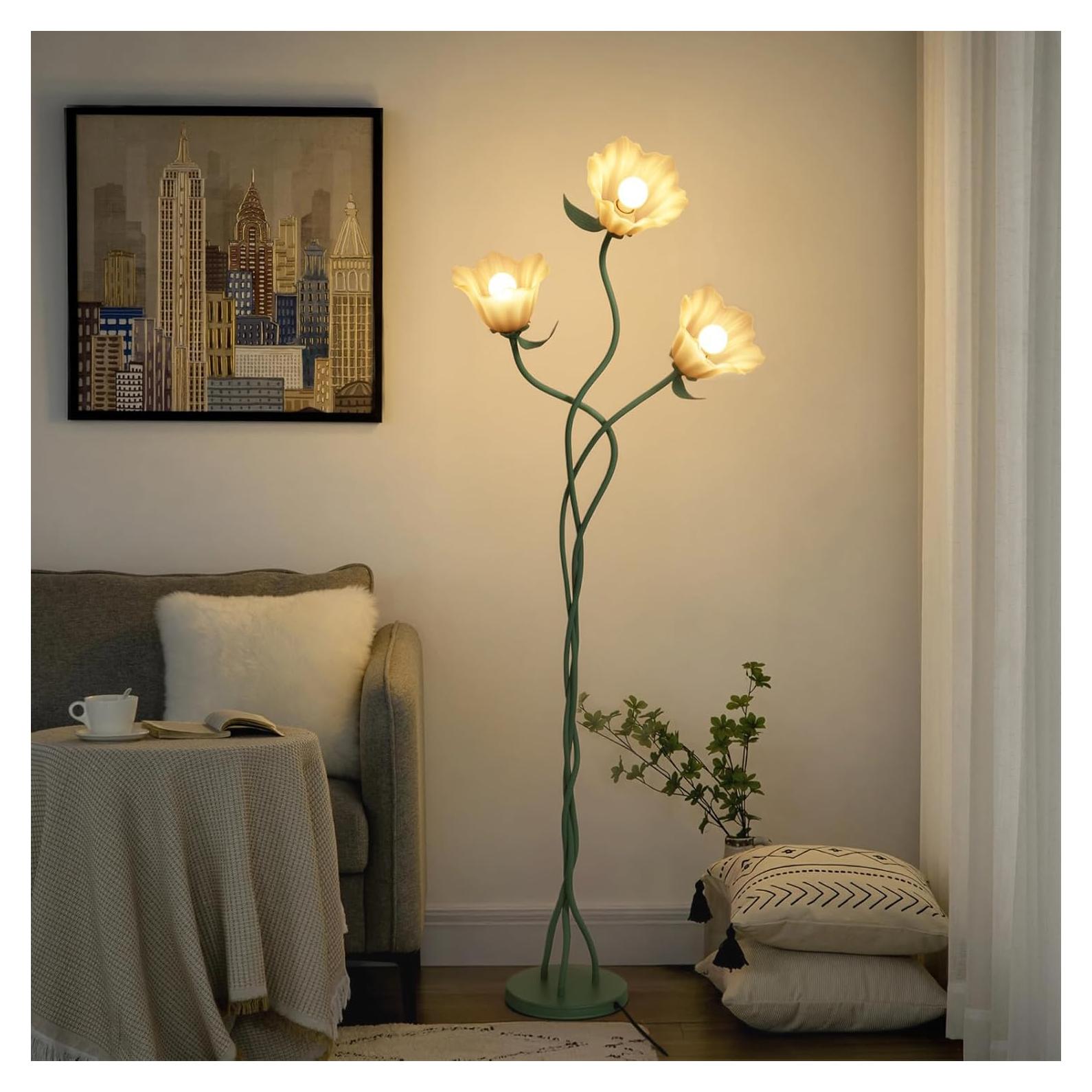 Lámpara de Pie Floral Vintage Elaruslux 3 Cabezas Ajustable