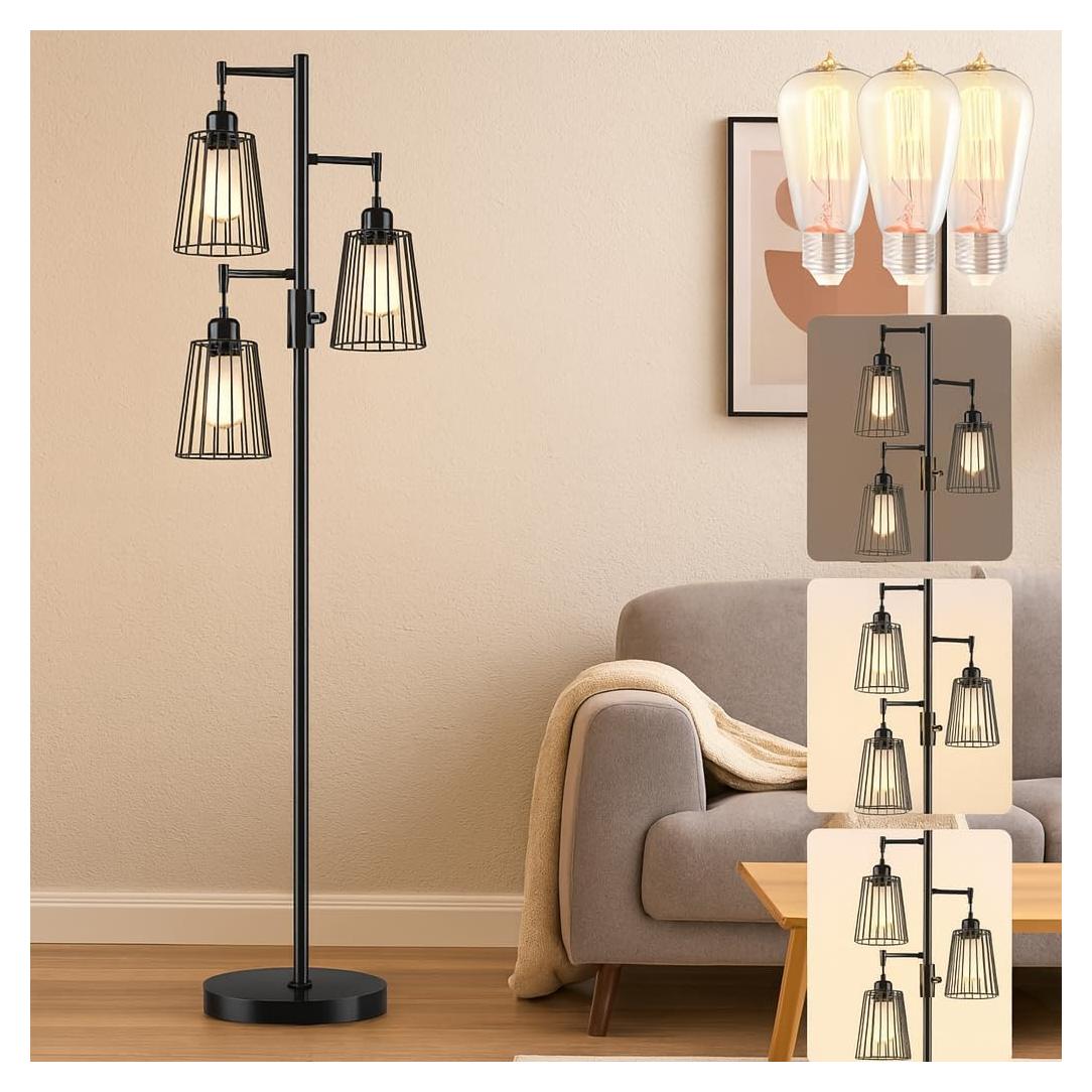 Lámpara de Pie Industrial Dimmable PESRAE 182.88 cm 3 Bombillas LED