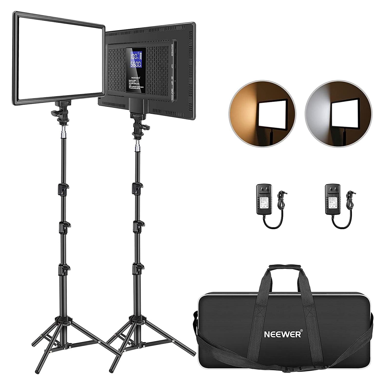 Neewer Kit de Panel de Luz LED 2-Pack Bi-Color 3200K-5600K