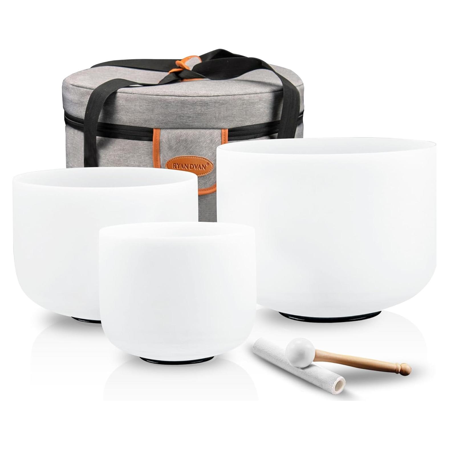 Juego de Cuencos de Cuarzo RYAN DVAN 432Hz 3 Piezas 15-25cm