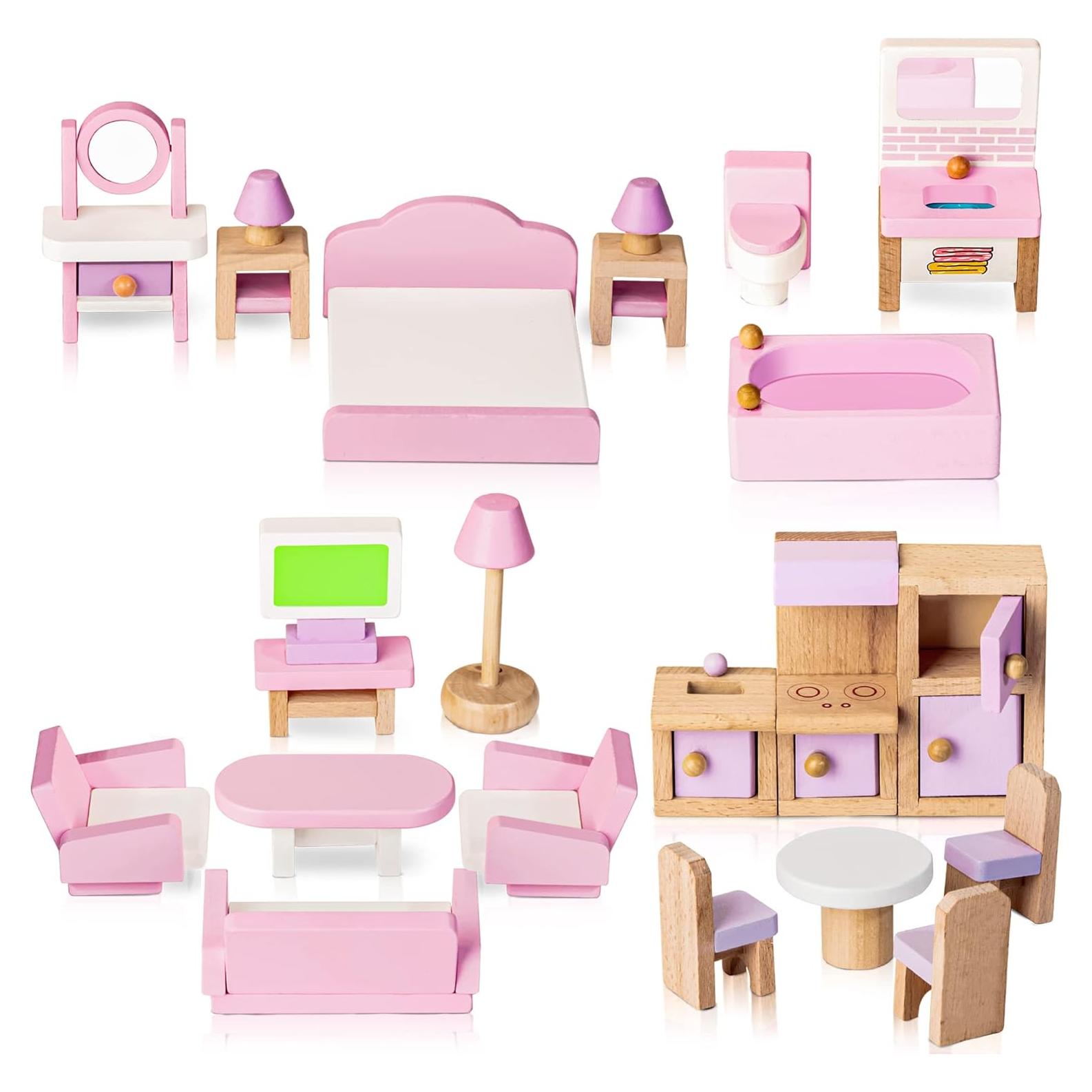 Juego de Muebles de Casa de Muñecas de Madera 22 Piezas