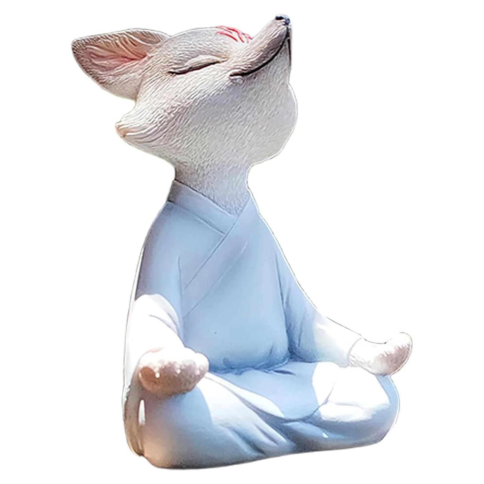 Estatua Zorro Buda Meditador Qifuyeah 12 cm Resina Blanca