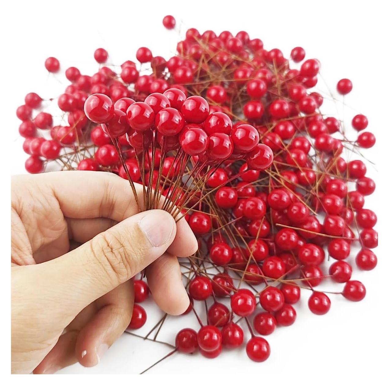 Berries de Acebo Artificiales GXXMEI 300PCS 10mm Rojo