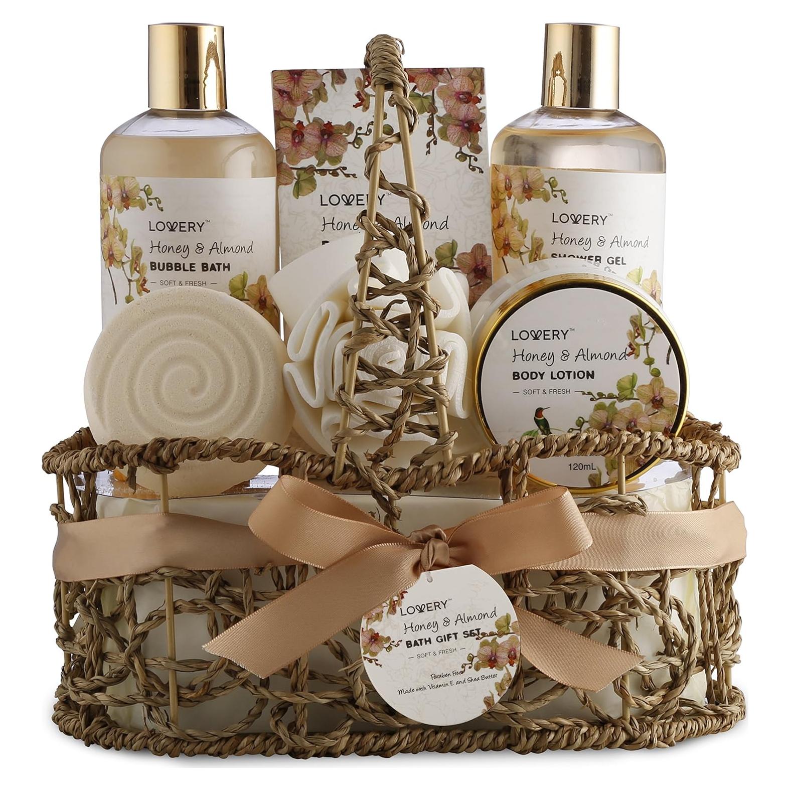 Cesta de Regalo Spa Lovery - Aroma Miel y Almendra, 7 Piezas