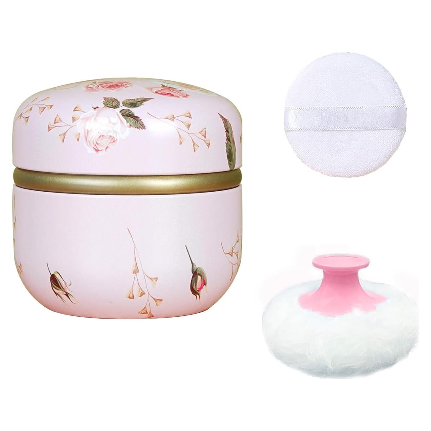 Puff de Polvo Corporal Qopoto con Contenedor Flores Románticas