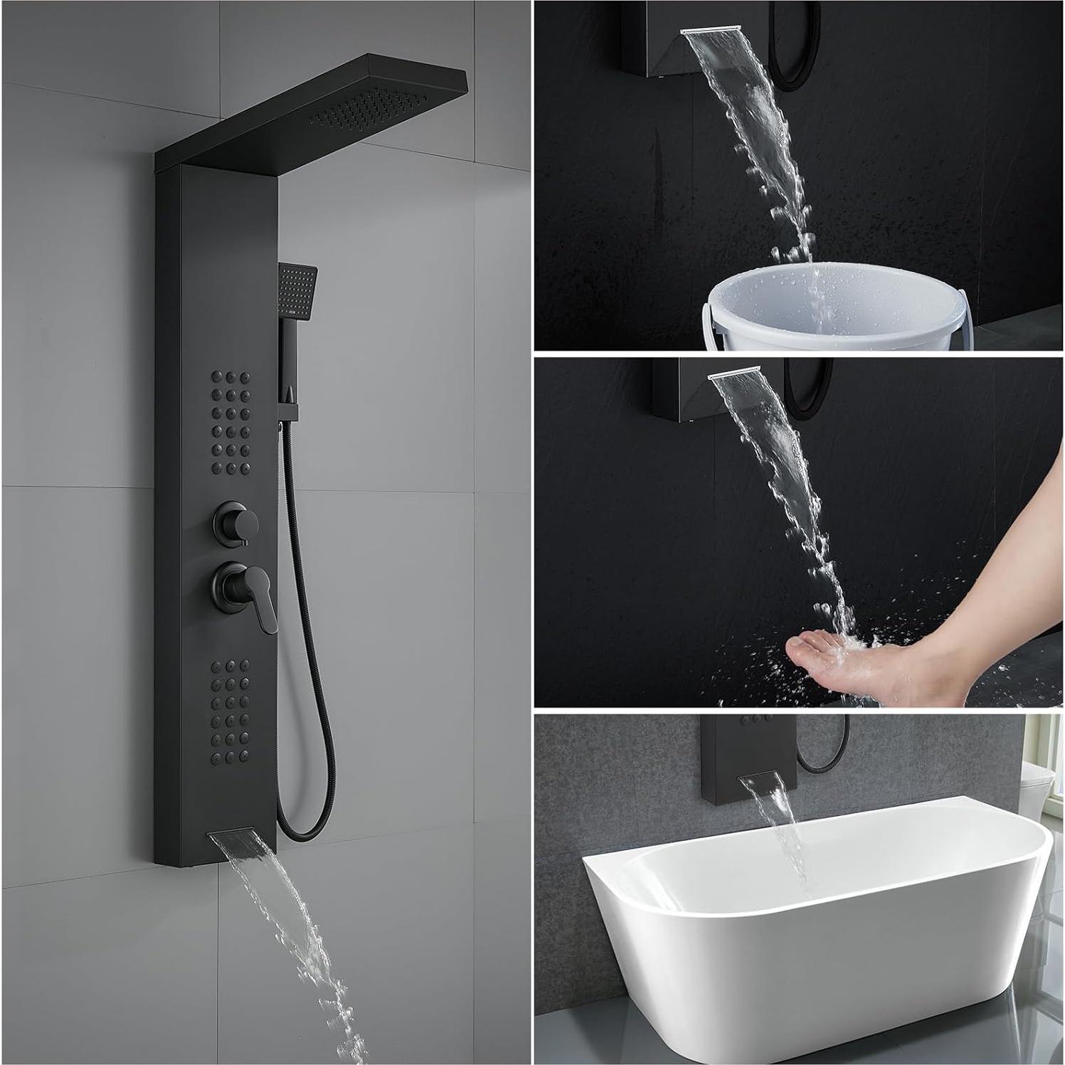 Panel de Ducha ROVATE Negra Mate con Jets de Masaje 4 Modos