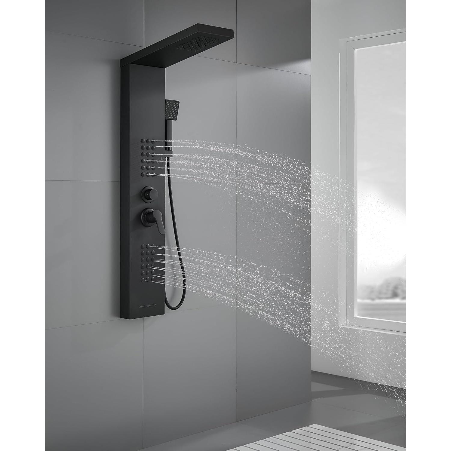 Panel de Ducha ROVATE Negra Mate con Jets de Masaje 4 Modos