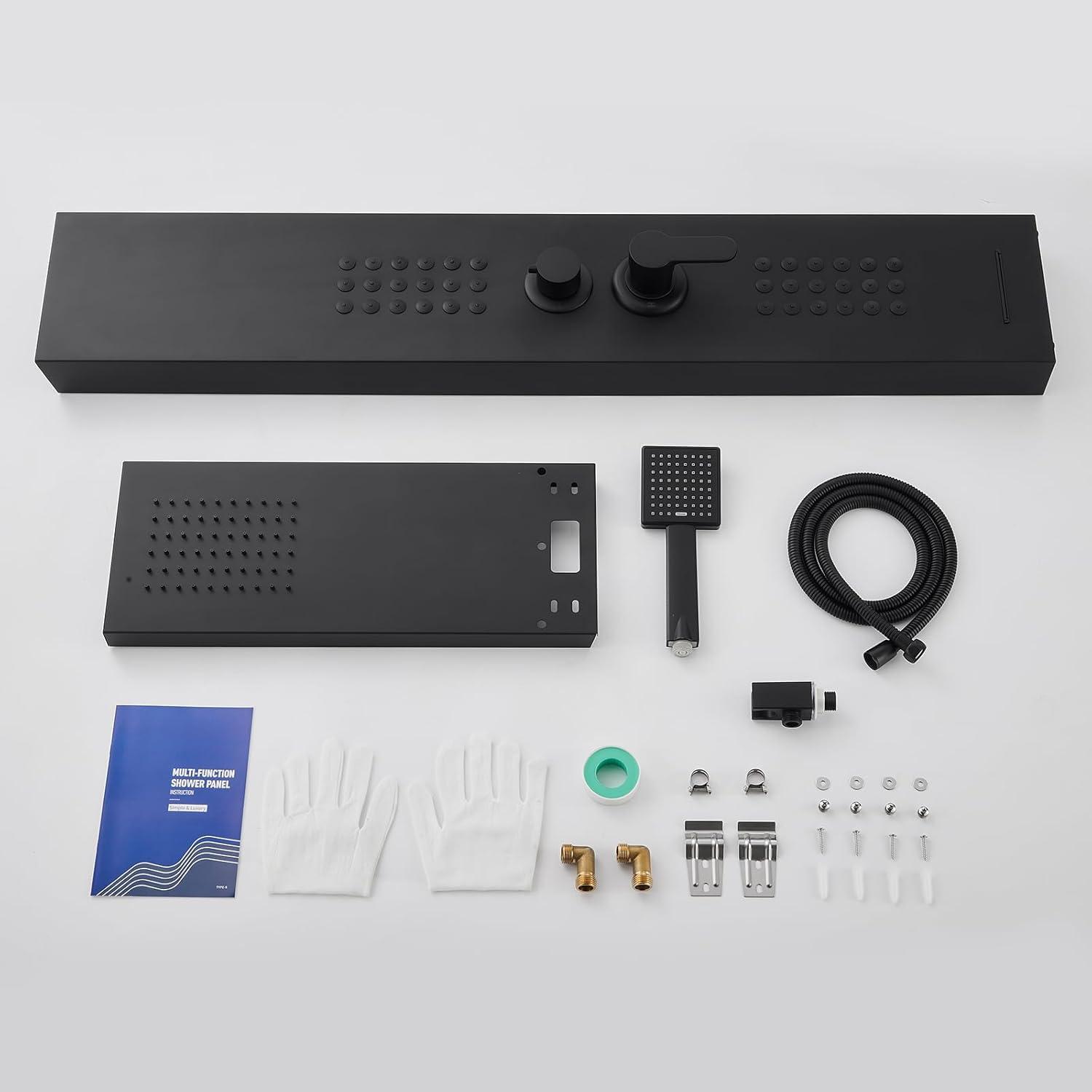 Panel de Ducha ROVATE Negra Mate con Jets de Masaje 4 Modos