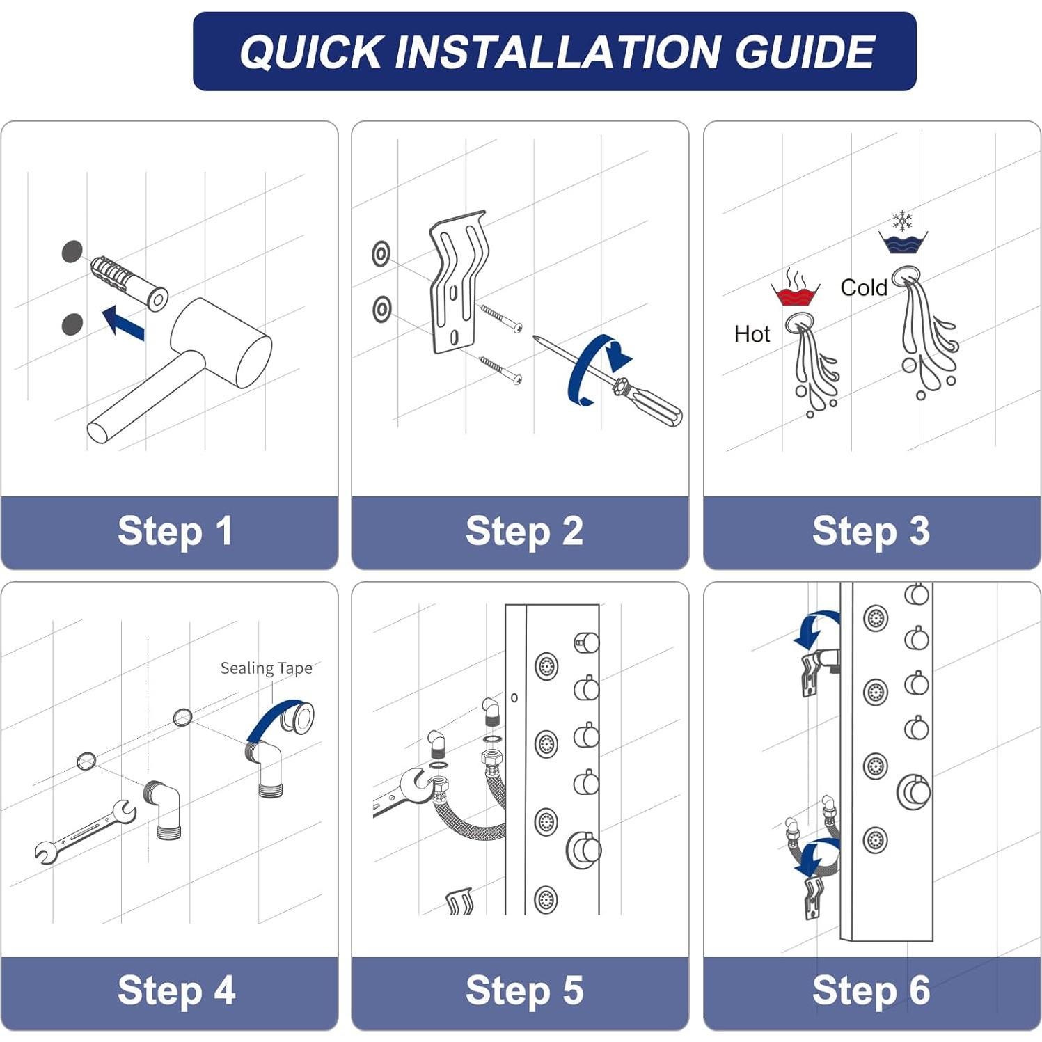 Panel de Ducha ROVATE Negra Mate con Jets de Masaje 4 Modos