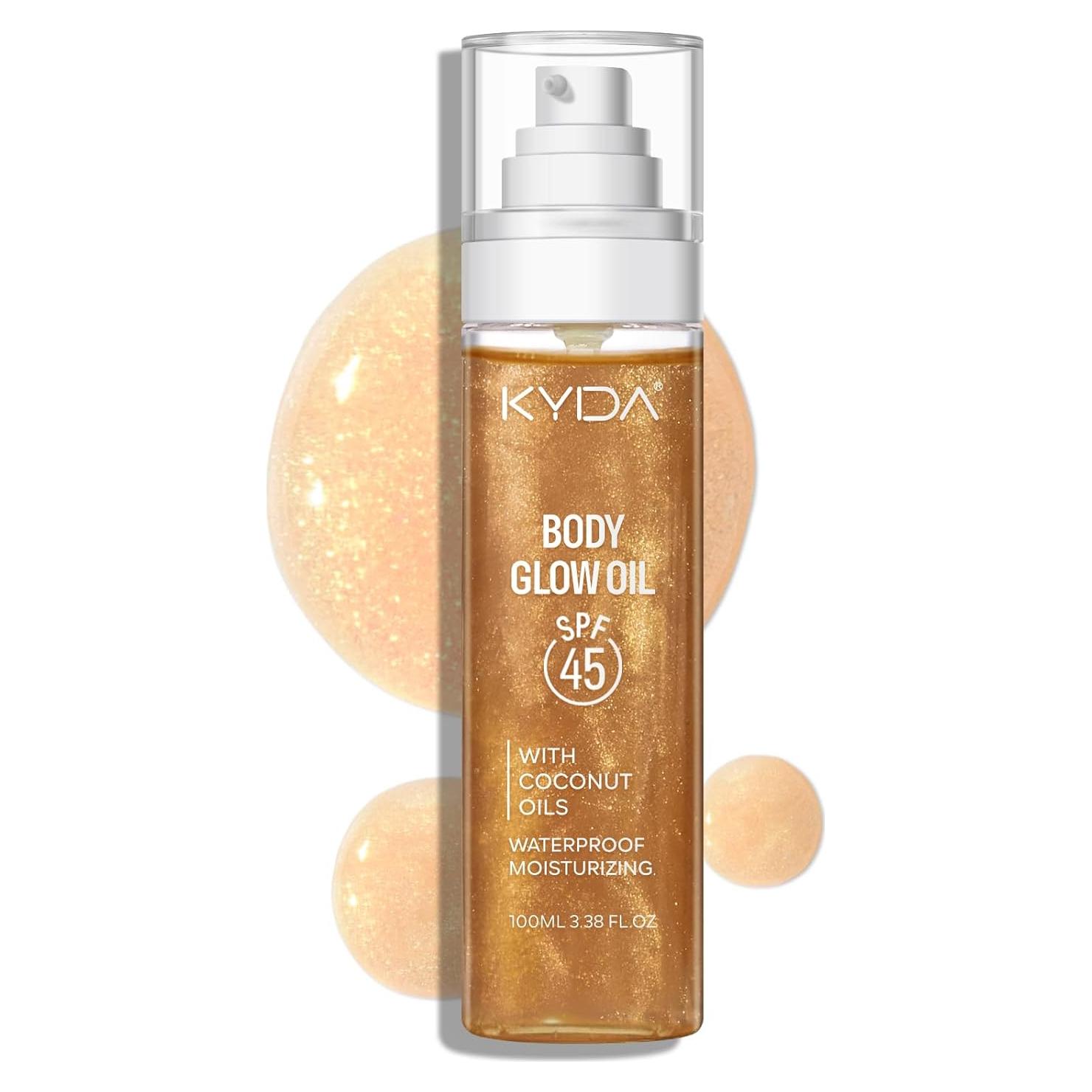 Aceite Corporal Brillante KYDA con SPF 45 y Mica Dorada 100 ml