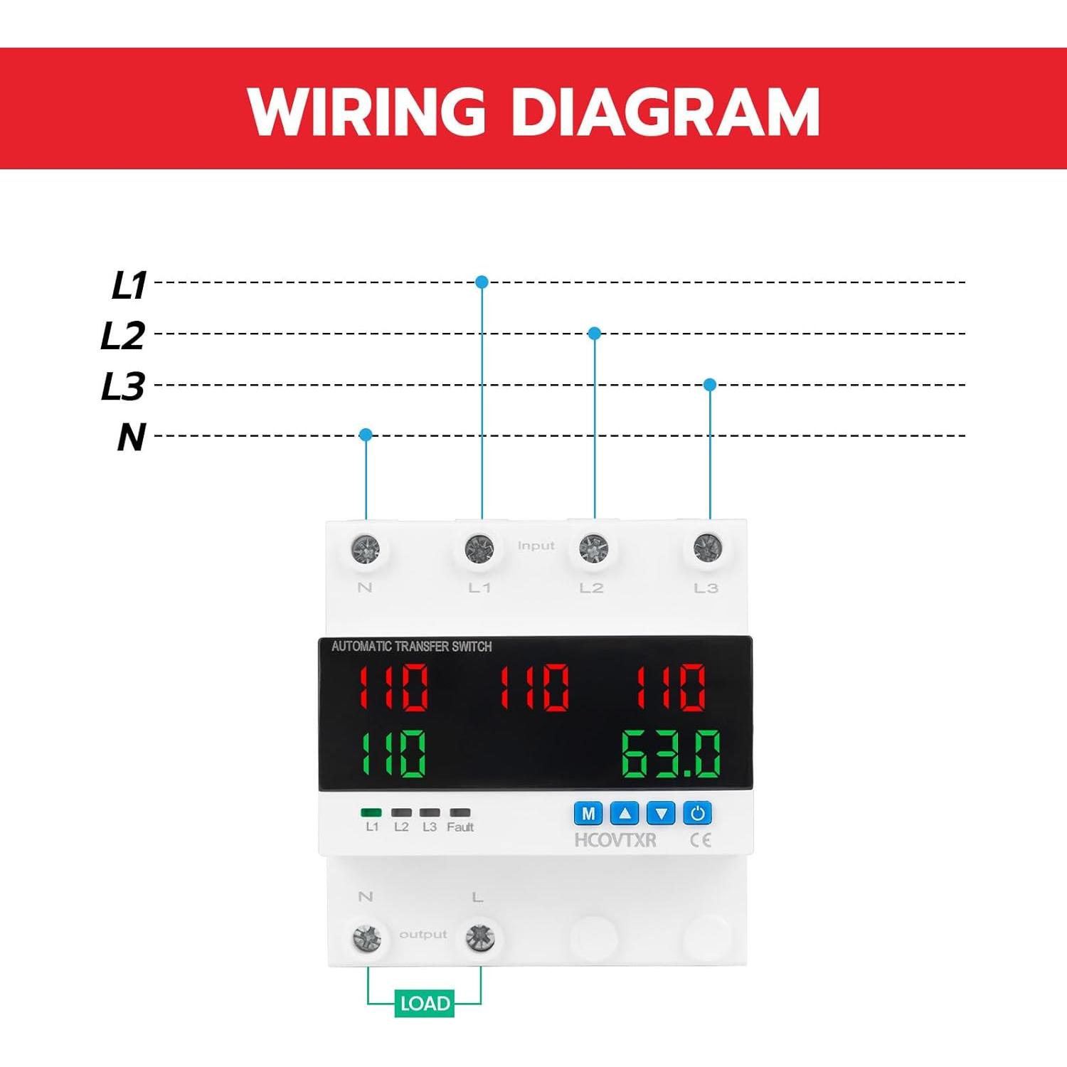 Interruptor de Transferencia Automático 63A HCOVTXR con Pantalla LED