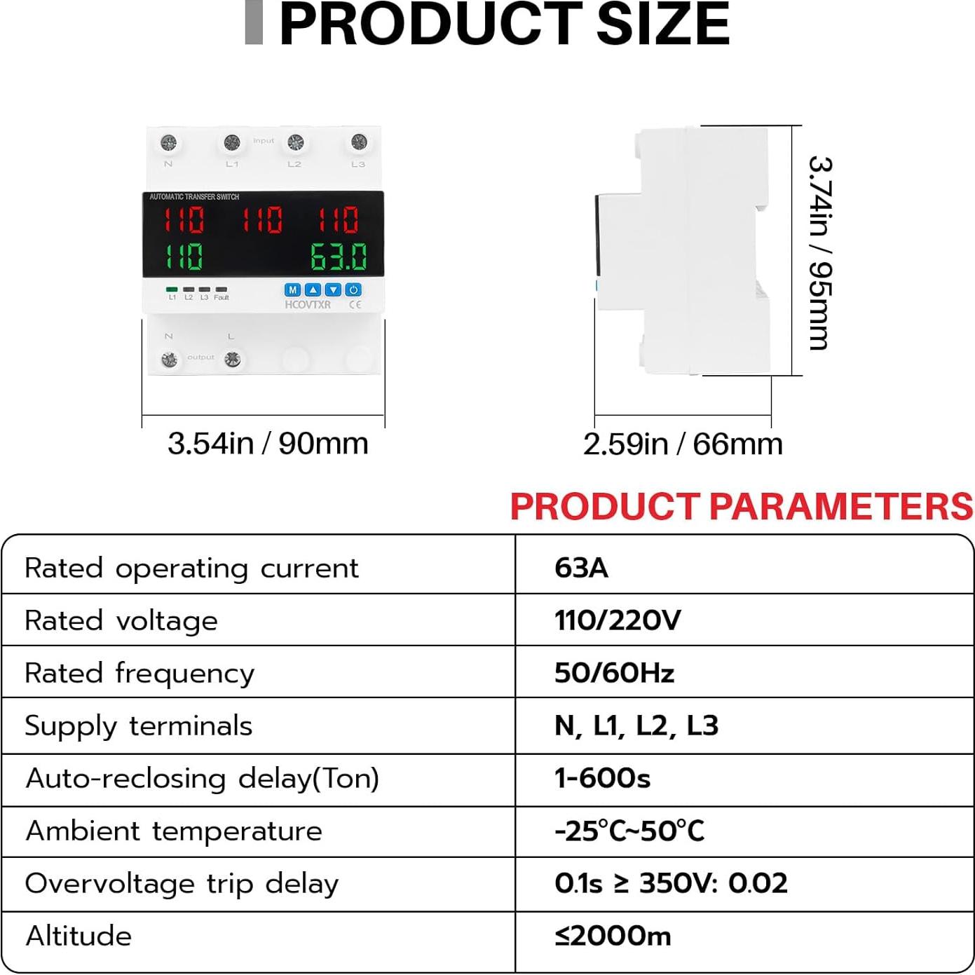 Interruptor de Transferencia Automático 63A HCOVTXR con Pantalla LED