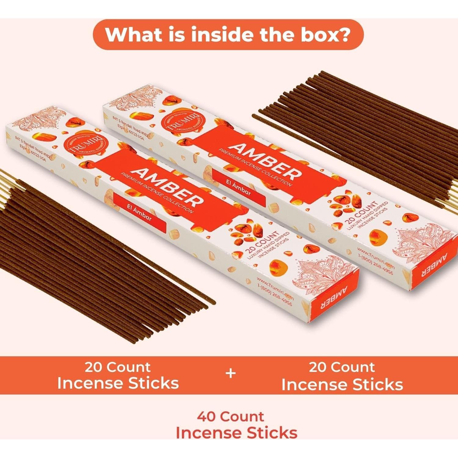 Varitas de Incienso Ámbar TRUMIRI - Paquete Doble 40 Varitas