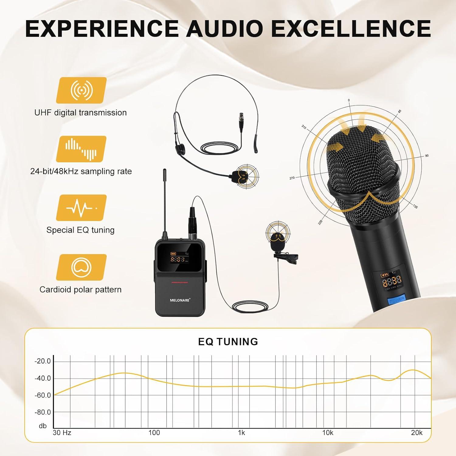 Sistema de micrófono inalámbrico Melonare MWM-41-2H2B 4 canales