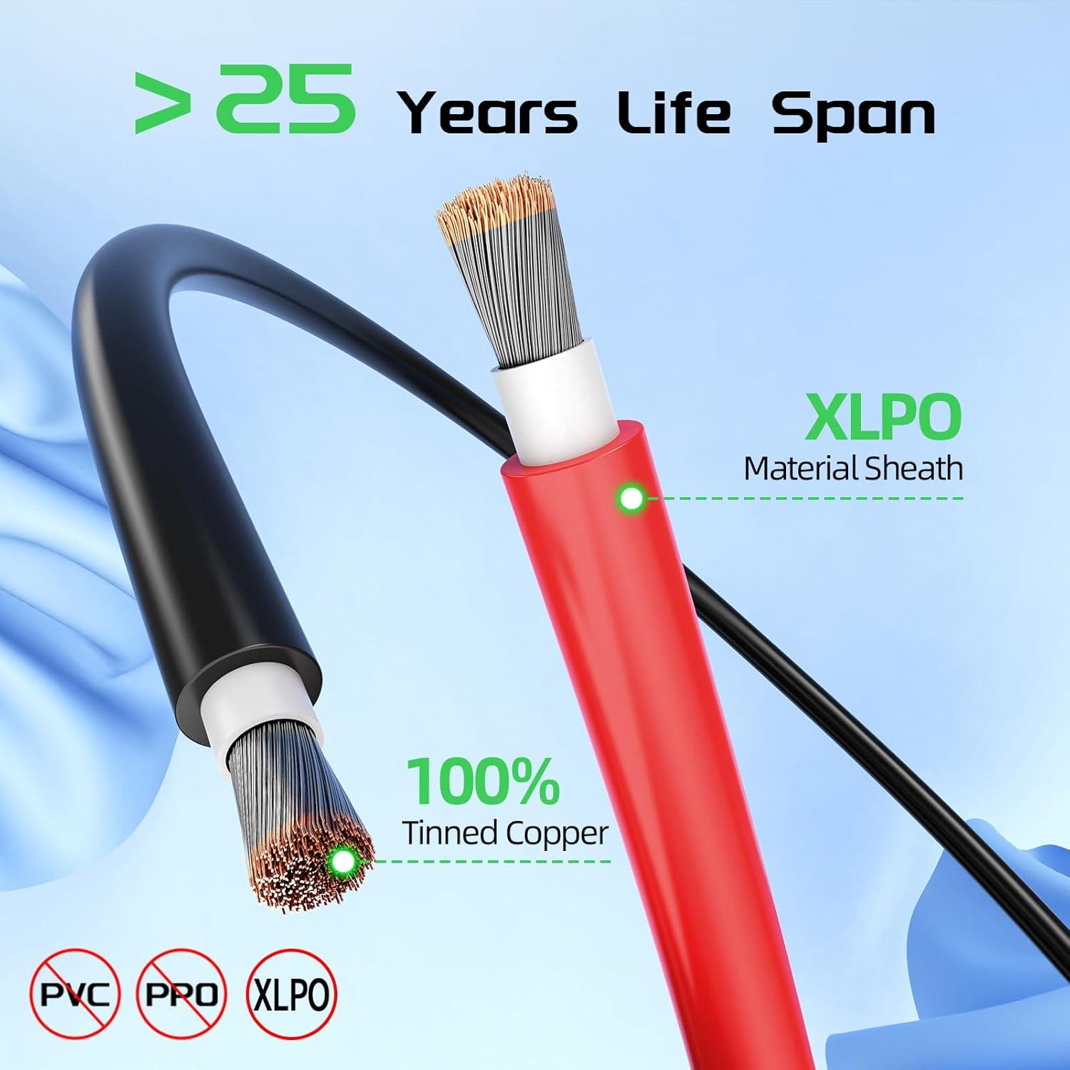 Kit de Cable de Extensión Solar 10AWG Bateria Power 50Ft Negro y Rojo