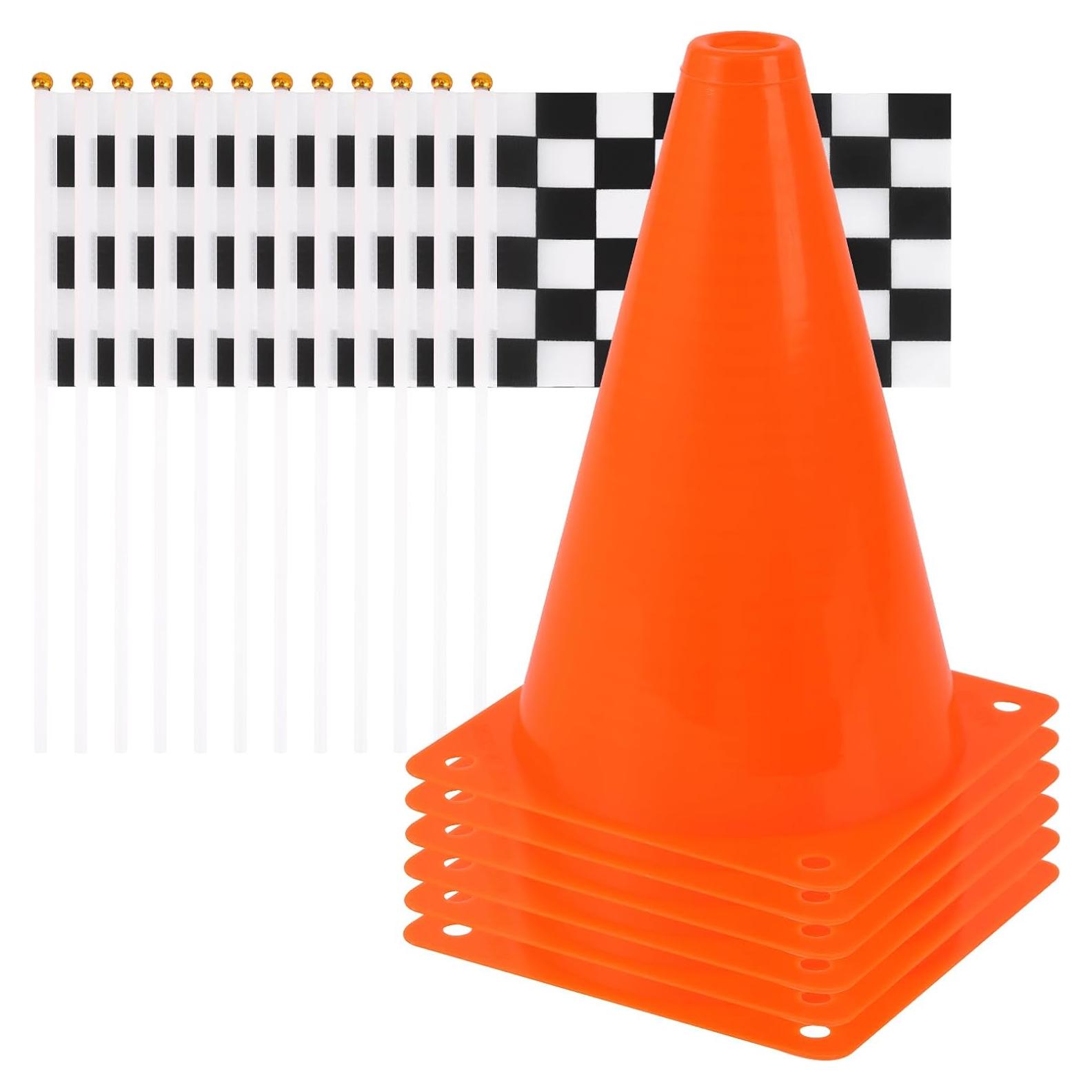 Mini Conos de Tráfico Naranjas ZICRO con Banderas a Cuadros 18PCS