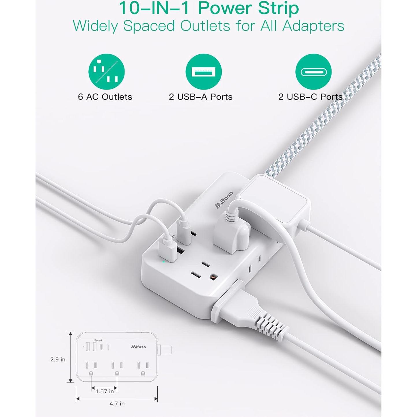 Regleta de enchufes MIFASOPOWER 6 salidas 4 USB 1.52m