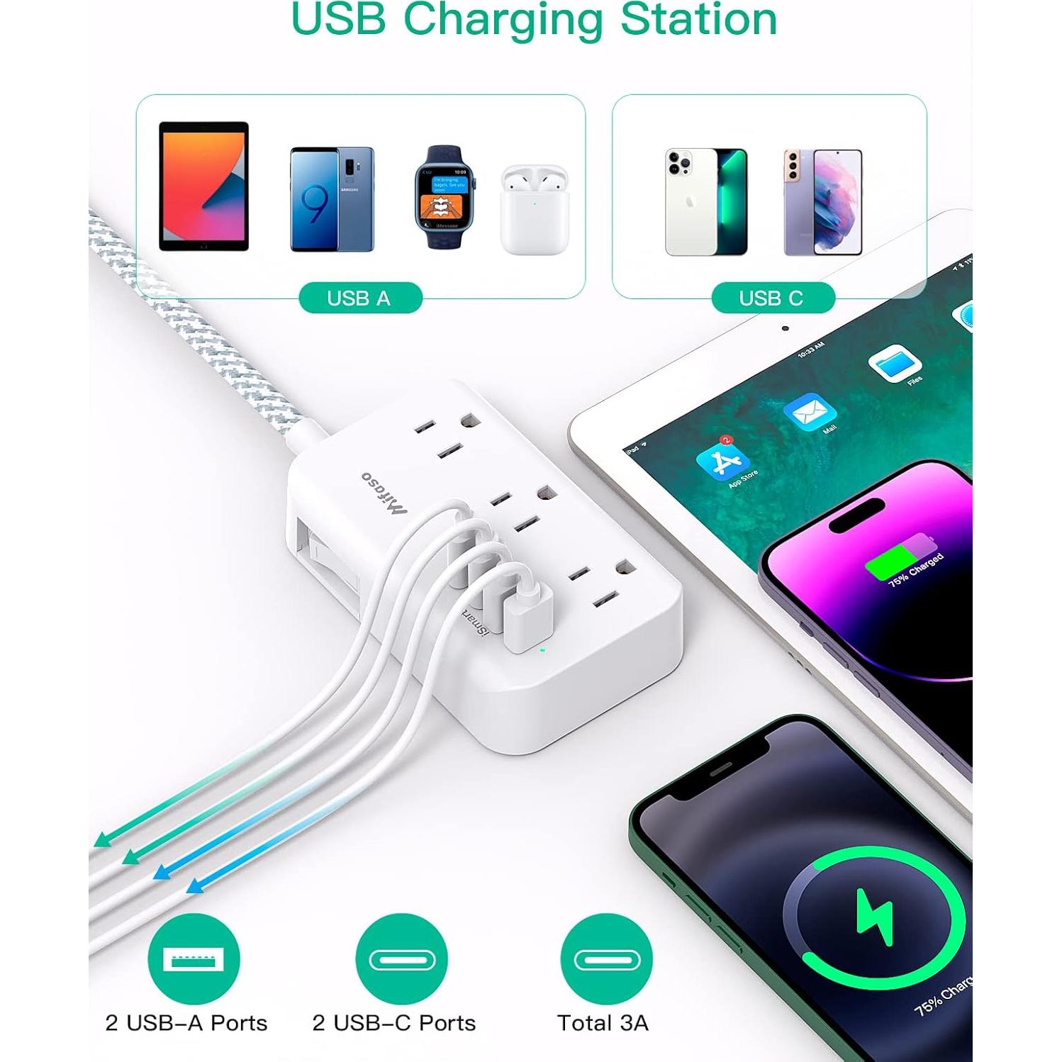 Regleta de enchufes MIFASOPOWER 6 salidas 4 USB 1.52m